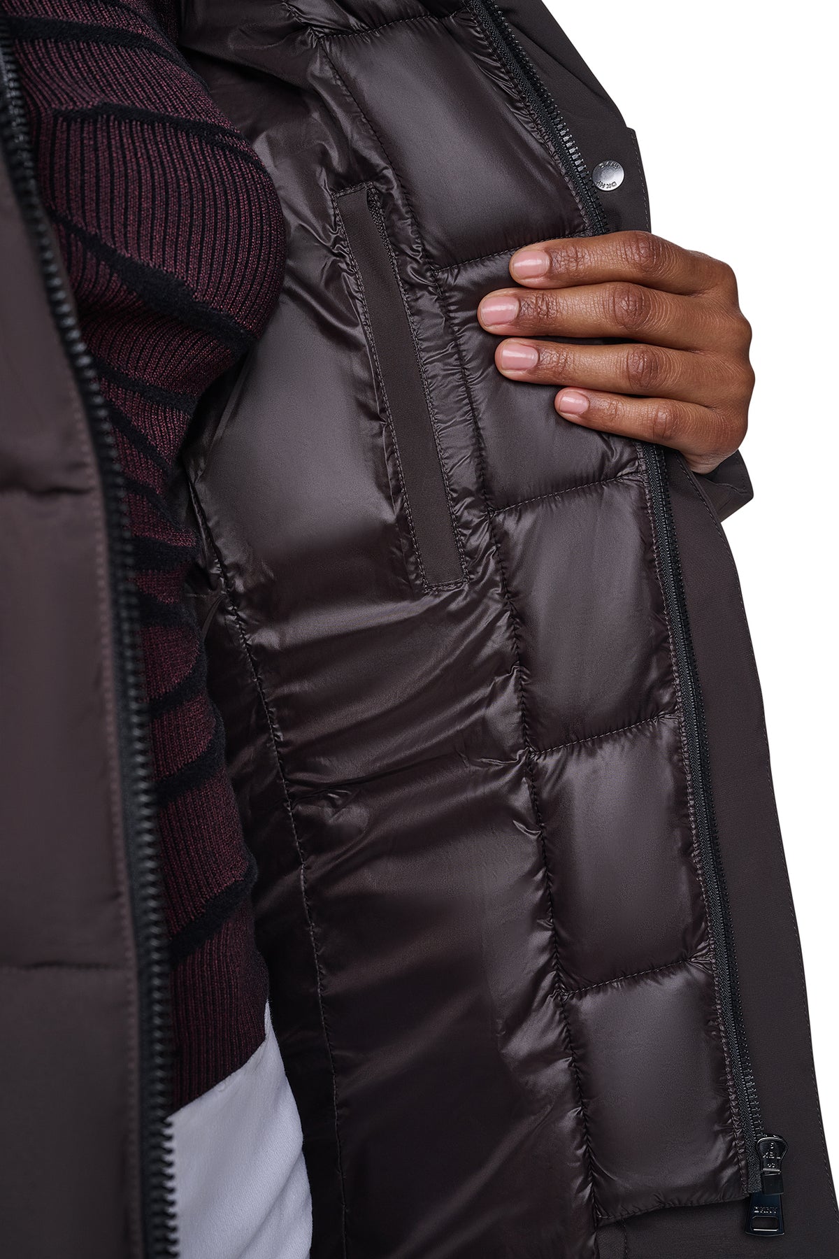 MAXI HOODED PUFFER COAT WITH INNER BIB VIEW 2