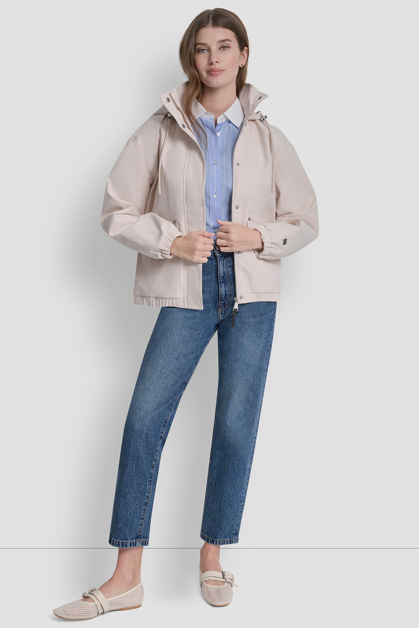 HIGH COLLAR BOMBER JACKET WITH HOOD VIEW 2