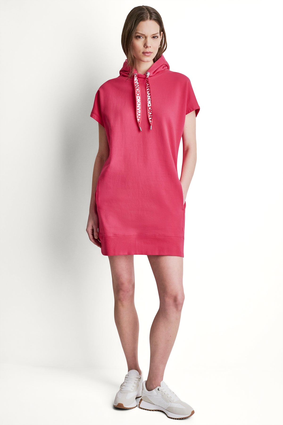DKNY Women's Two-Tone LOGO Drawcord Sneaker Dress in Punch