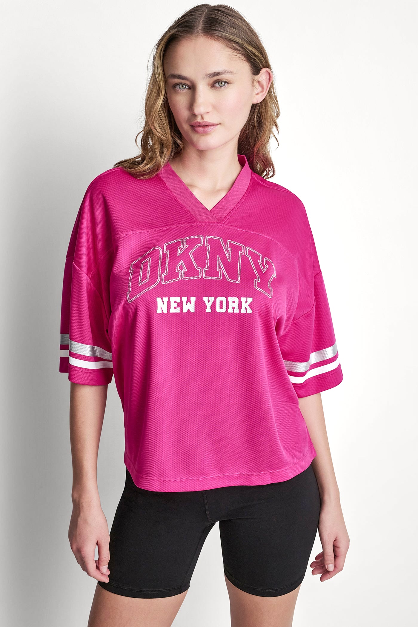 RHINESTONE VARSITY LOGO V-NECK JERSEY VIEW 3 | SALE RHINESTONE VARSITY LOGO V-NECK JERSEY VIEW 3 | SALE