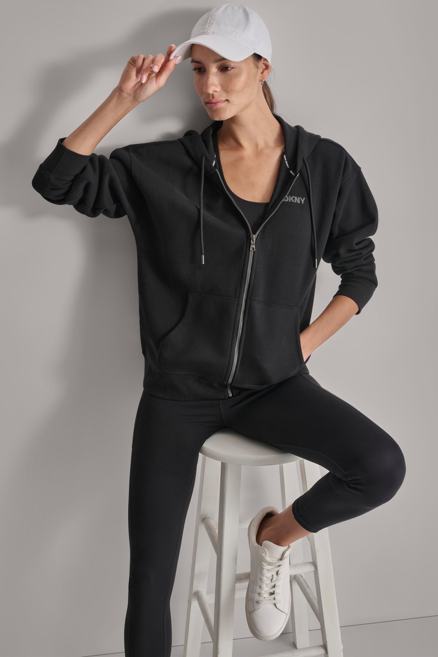 MINI STUD LOGO FULL ZIP HOODIE WITH POCKETS VIEW 6 | DKNY Sport MINI STUD LOGO FULL ZIP HOODIE WITH POCKETS VIEW 6 | DKNY Sport