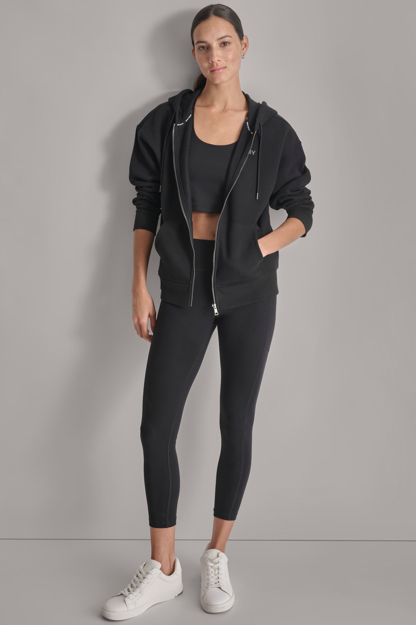 MINI STUD LOGO FULL ZIP HOODIE WITH POCKETS VIEW 5 | DKNY Sport MINI STUD LOGO FULL ZIP HOODIE WITH POCKETS VIEW 5 | DKNY Sport
