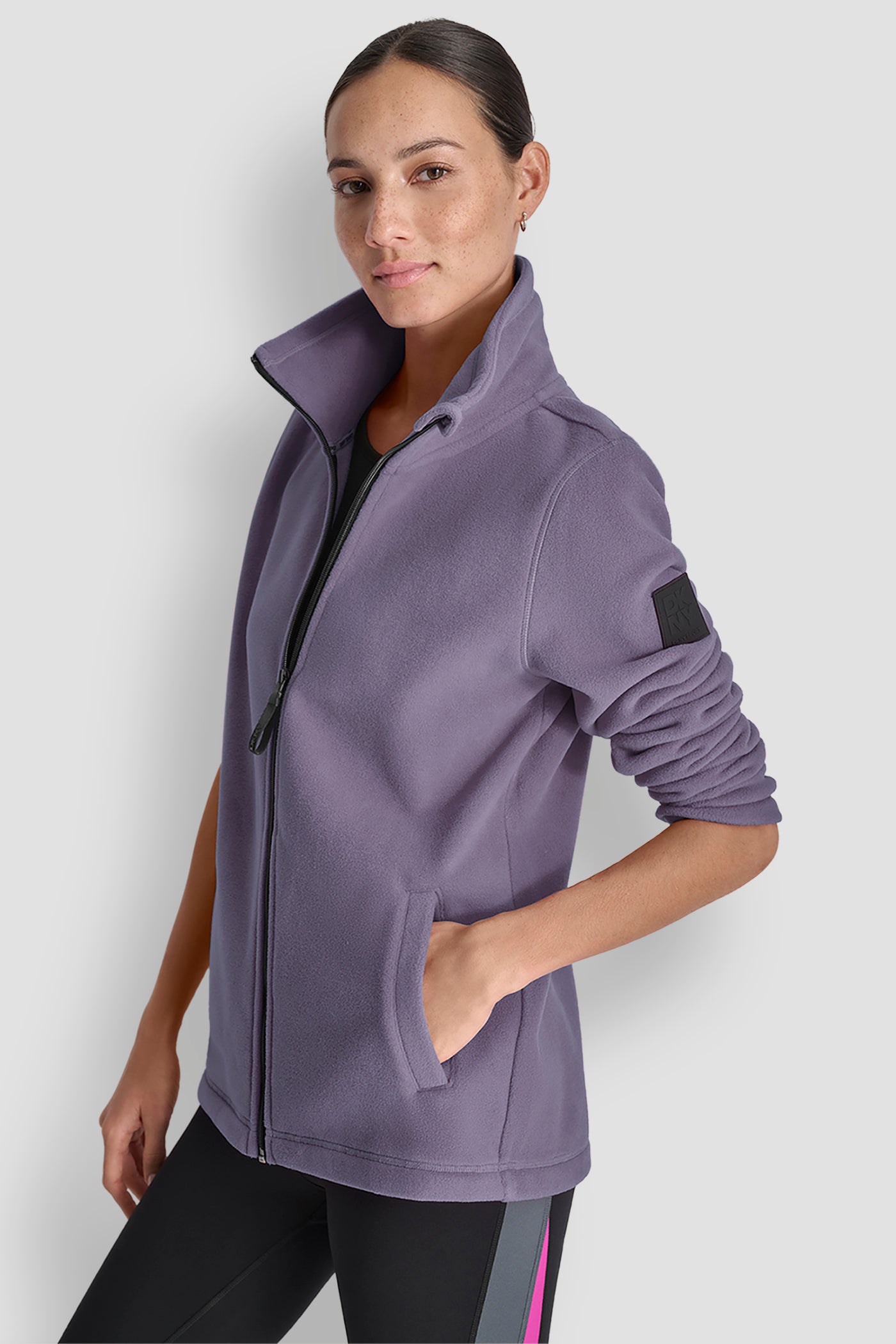 TECH FLEECE JACKET WITH MATTE SHINE LOGO SLEEVE PATCH VIEW 3 | WOMENS COATS & JACKETS TECH FLEECE JACKET WITH MATTE SHINE LOGO SLEEVE PATCH VIEW 3 | WOMENS COATS & JACKETS