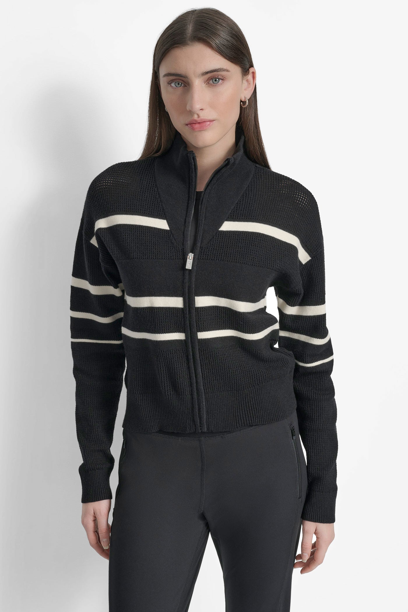 LOGO STRIPE OPEN-STITCH CARDIGAN JACKET VIEW 3 LOGO STRIPE OPEN-STITCH CARDIGAN JACKET VIEW 3