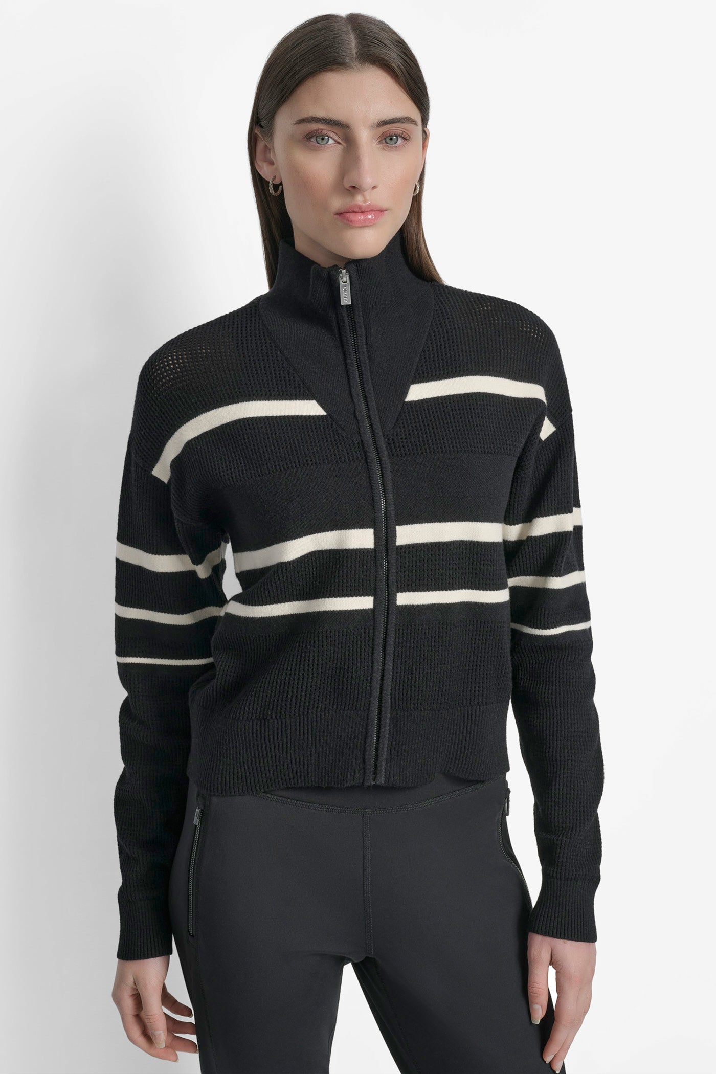 LOGO STRIPE OPEN-STITCH CARDIGAN JACKET VIEW 4 LOGO STRIPE OPEN-STITCH CARDIGAN JACKET VIEW 4