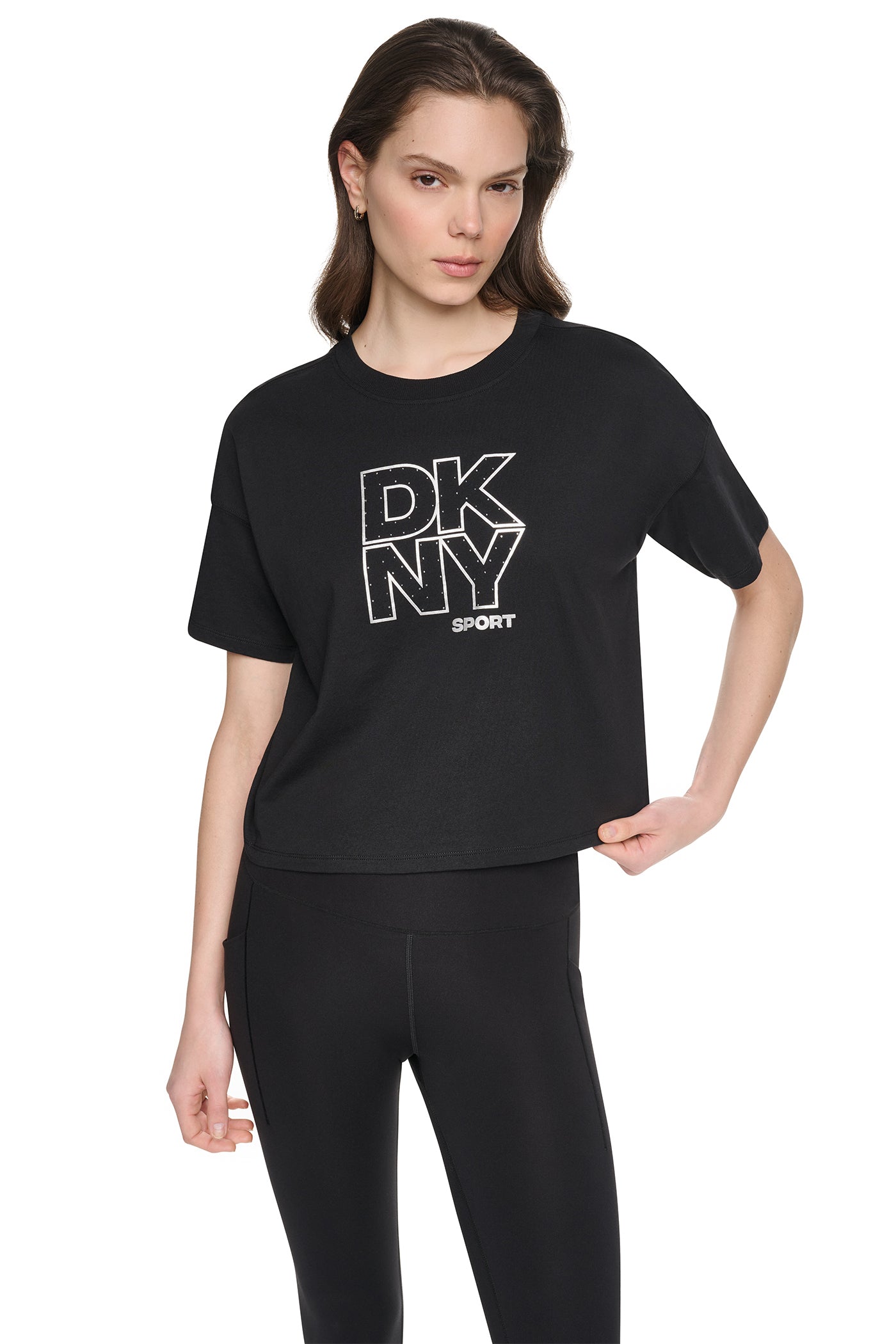 CROPPED CRYSTAL STACKED LOGO TEE View 1 | Gifts Under $100 CROPPED CRYSTAL STACKED LOGO TEE View 1 | Gifts Under $100