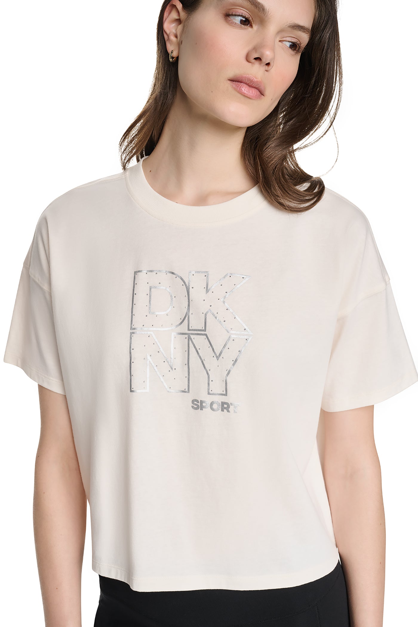 CROPPED CRYSTAL STACKED LOGO TEE View 1 | Gifts Under $100 CROPPED CRYSTAL STACKED LOGO TEE View 1 | Gifts Under $100