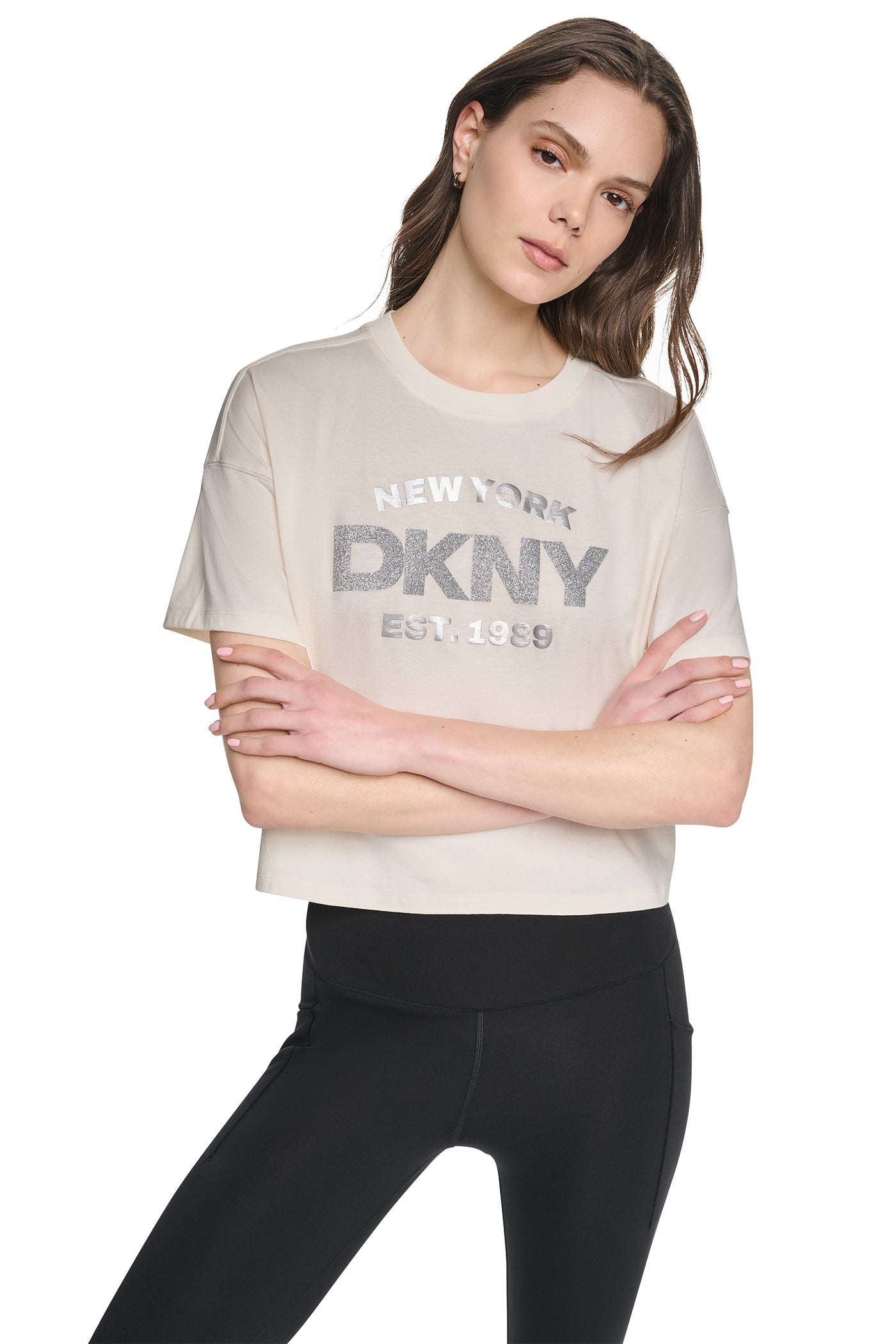 CROPPED METALLIC LOGO TEE View 1 | Gifts Under $100 CROPPED METALLIC LOGO TEE View 1 | Gifts Under $100