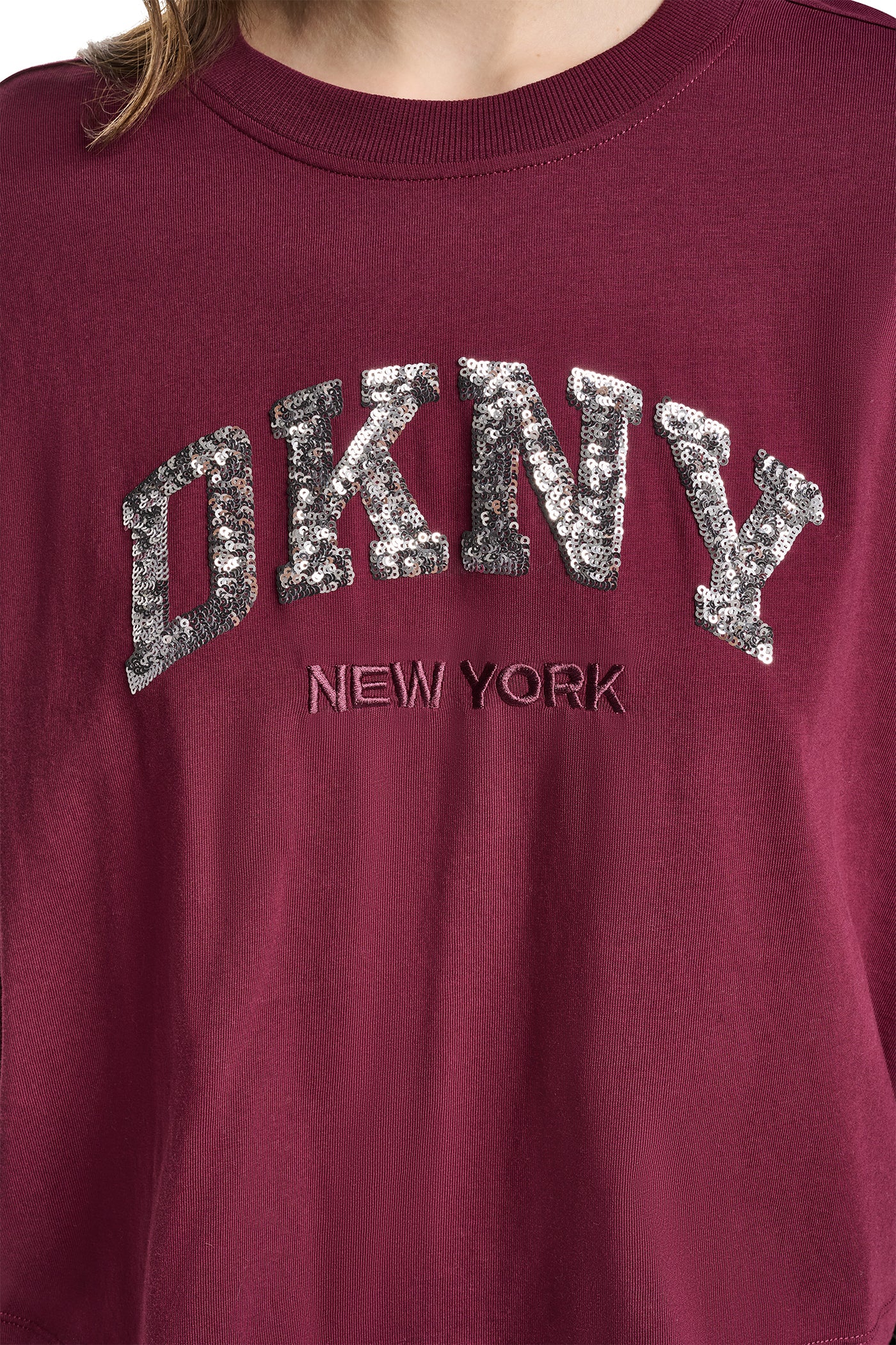 CROPPED SEQUIN VARSITY LOGO TEE View 2 | DKNY25 CROPPED SEQUIN VARSITY LOGO TEE View 2 | DKNY25