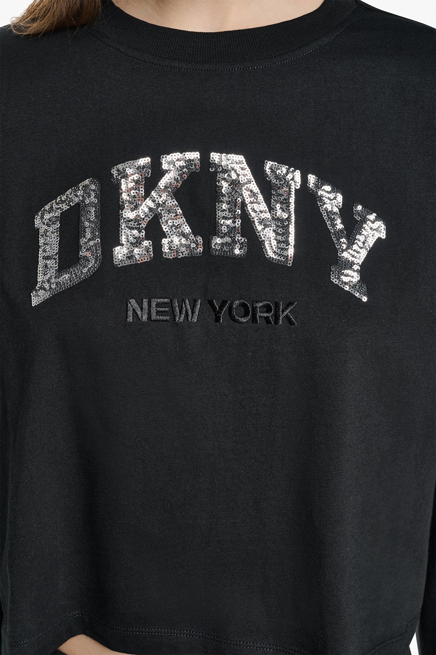 CROPPED SEQUIN VARSITY LOGO TEE View 2 | Fall Collection CROPPED SEQUIN VARSITY LOGO TEE View 2 | Fall Collection