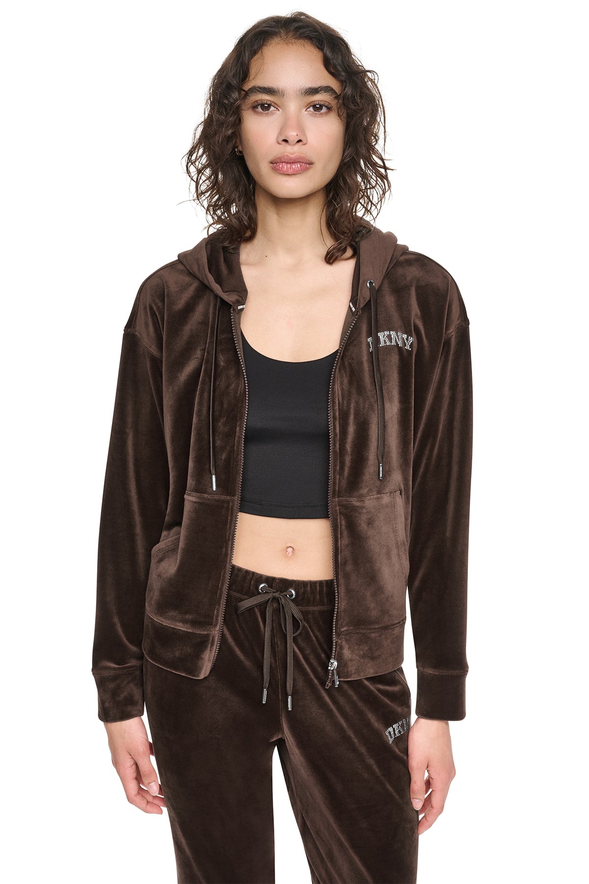 VARSITY VELOUR RHINESTONE LOGO FULL ZIP HOODIE VIEW 2