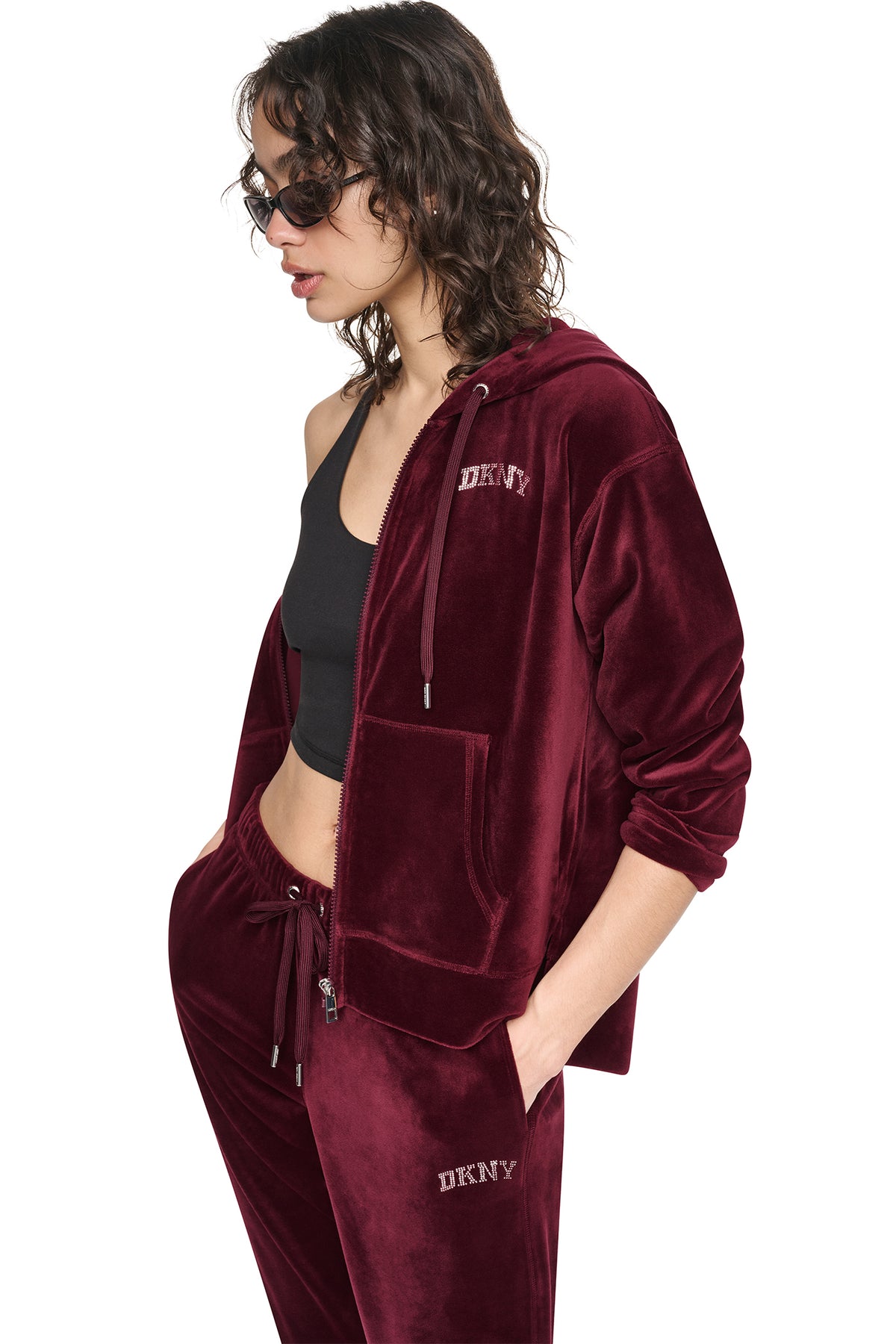 VARSITY VELOUR RHINESTONE LOGO FULL ZIP HOODIE VIEW 2