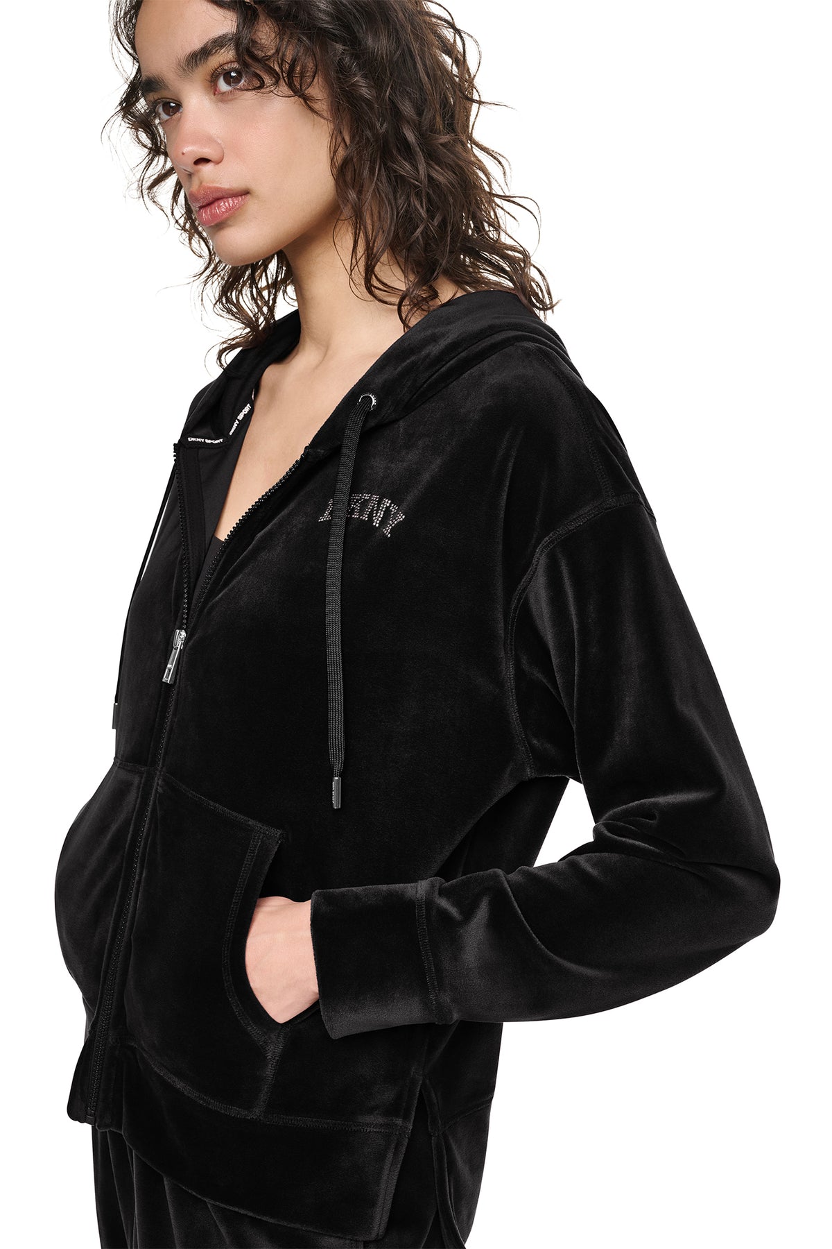VARSITY VELOUR RHINESTONE LOGO FULL ZIP HOODIE VIEW 2