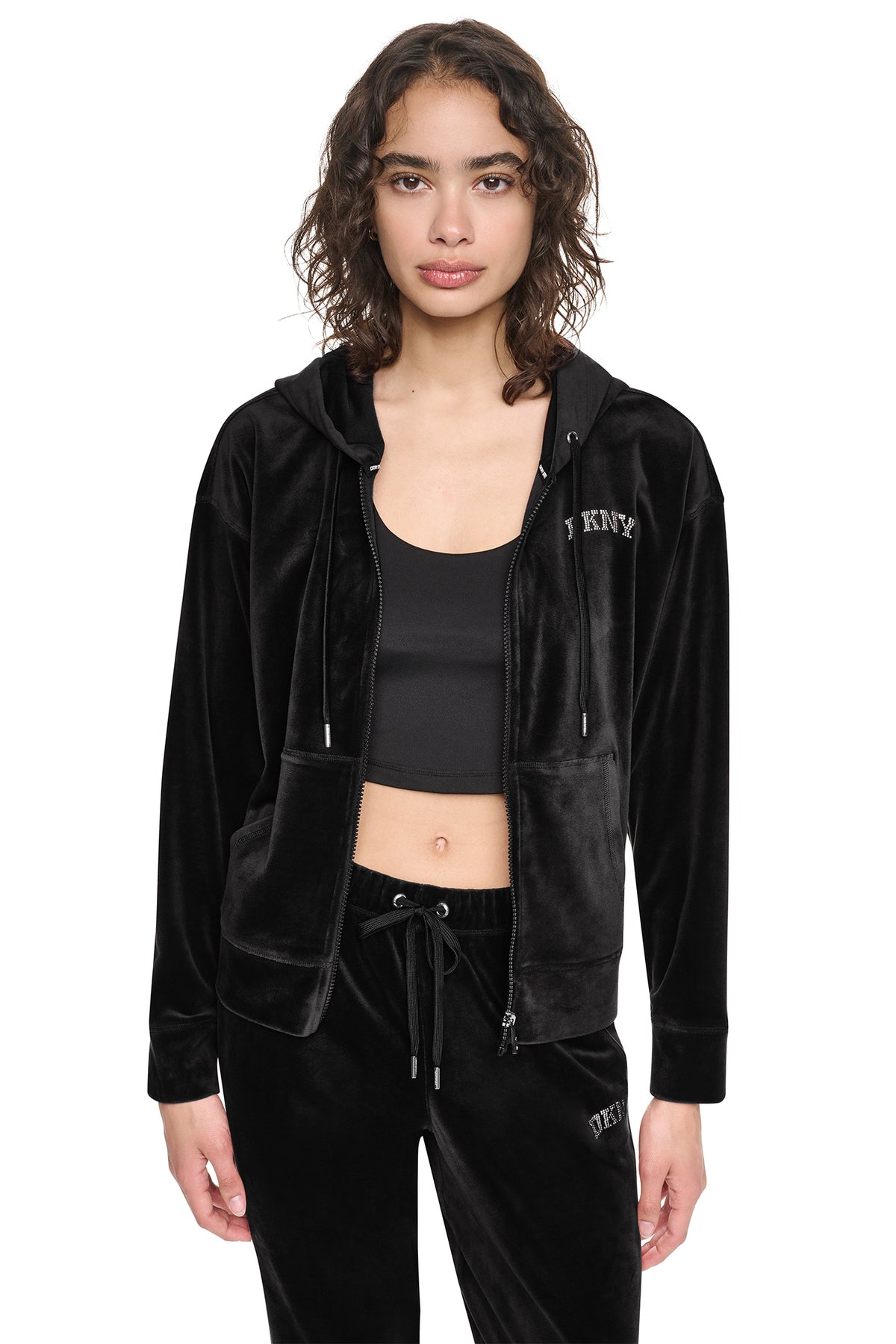 VARSITY VELOUR RHINESTONE LOGO FULL ZIP HOODIE VIEW 2