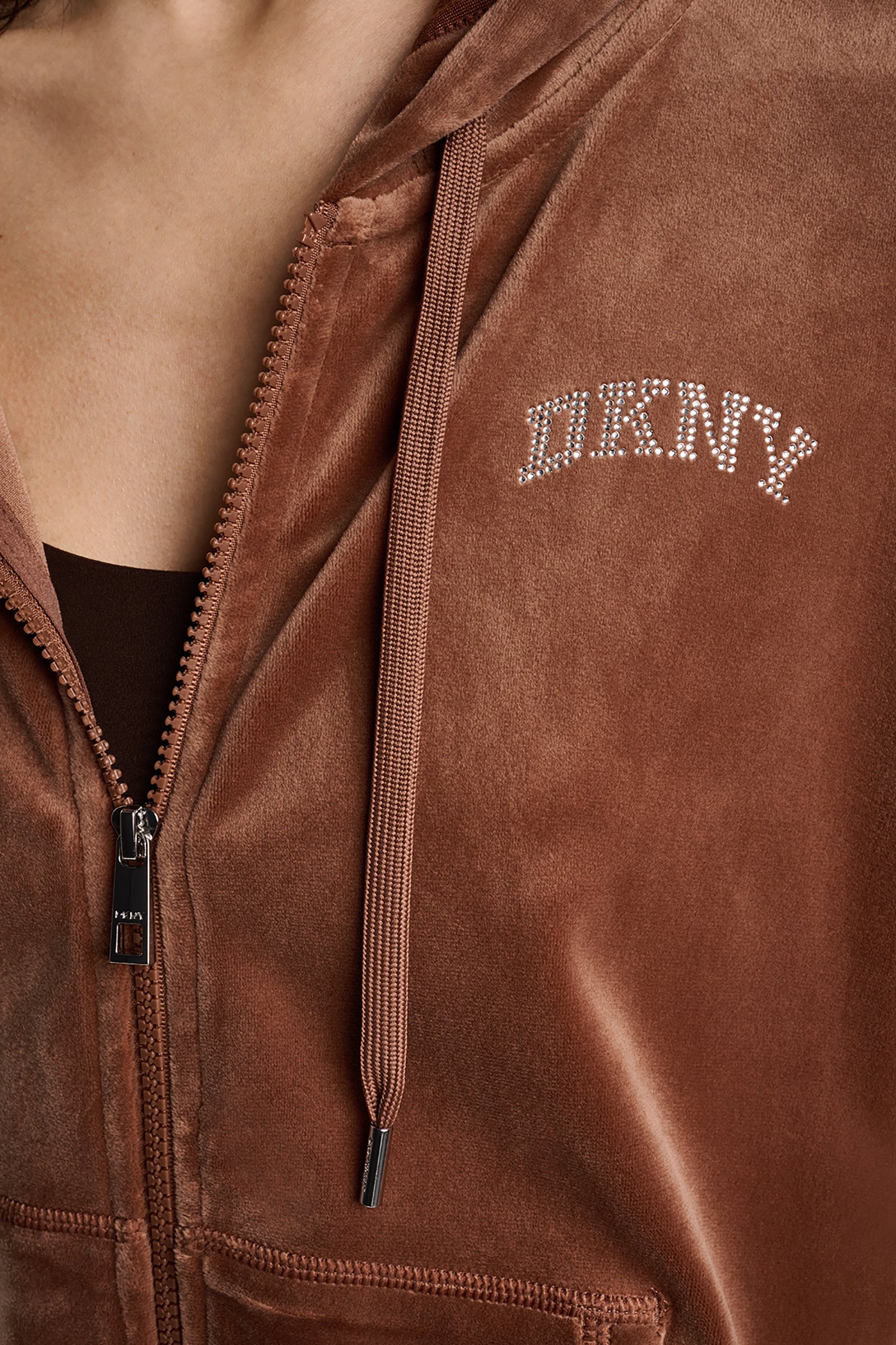 VARSITY VELOUR RHINESTONE LOGO FULL ZIP HOODIE View 2 | DKNY25 VARSITY VELOUR RHINESTONE LOGO FULL ZIP HOODIE View 2 | DKNY25