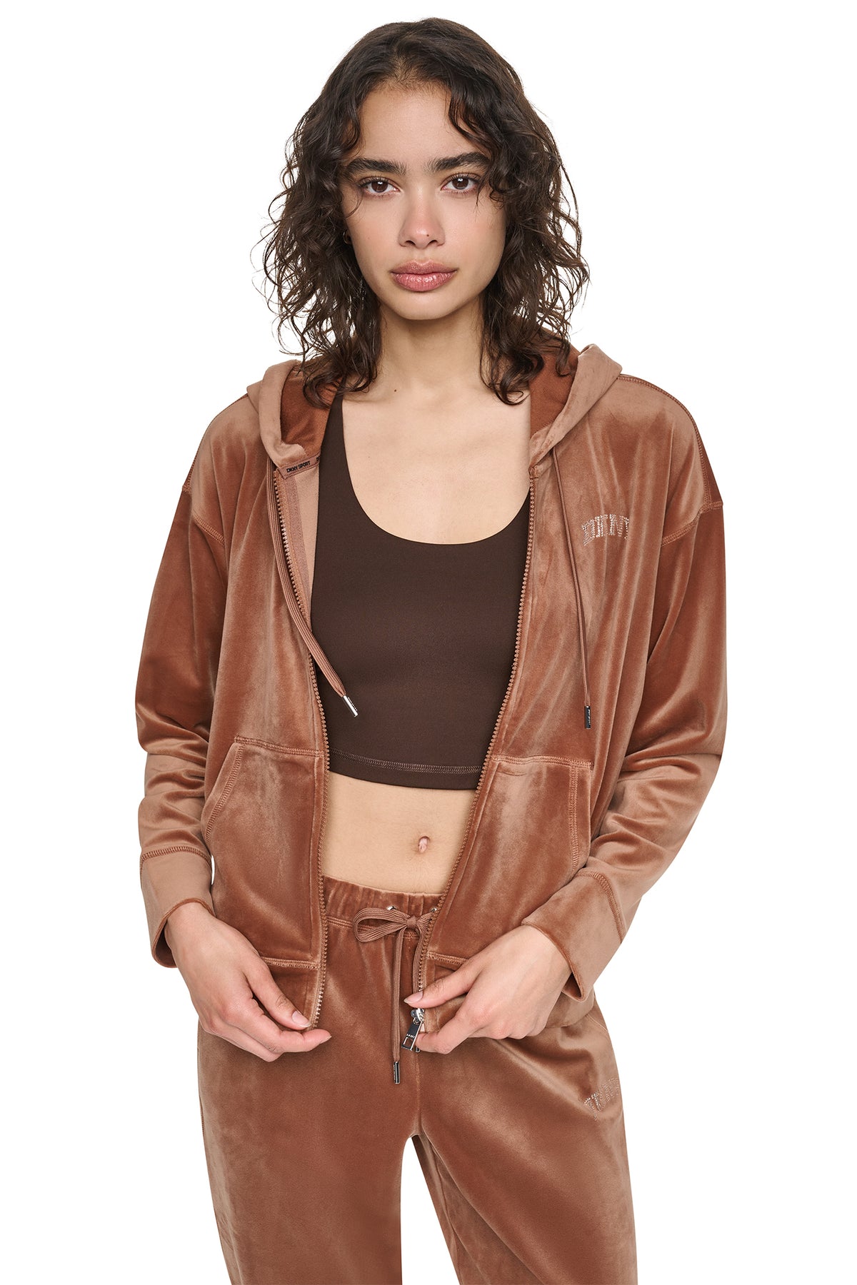 VARSITY VELOUR RHINESTONE LOGO FULL ZIP HOODIE VIEW 2
