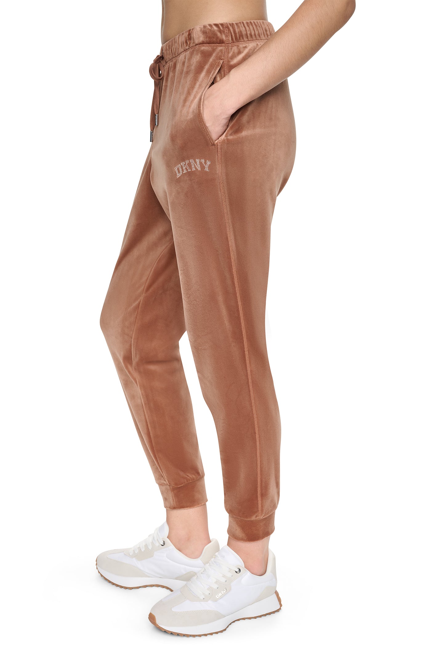 VARSITY VELOUR RHINESTONE LOGO MID-RISE JOGGER View 2 | DKNY25 VARSITY VELOUR RHINESTONE LOGO MID-RISE JOGGER View 2 | DKNY25