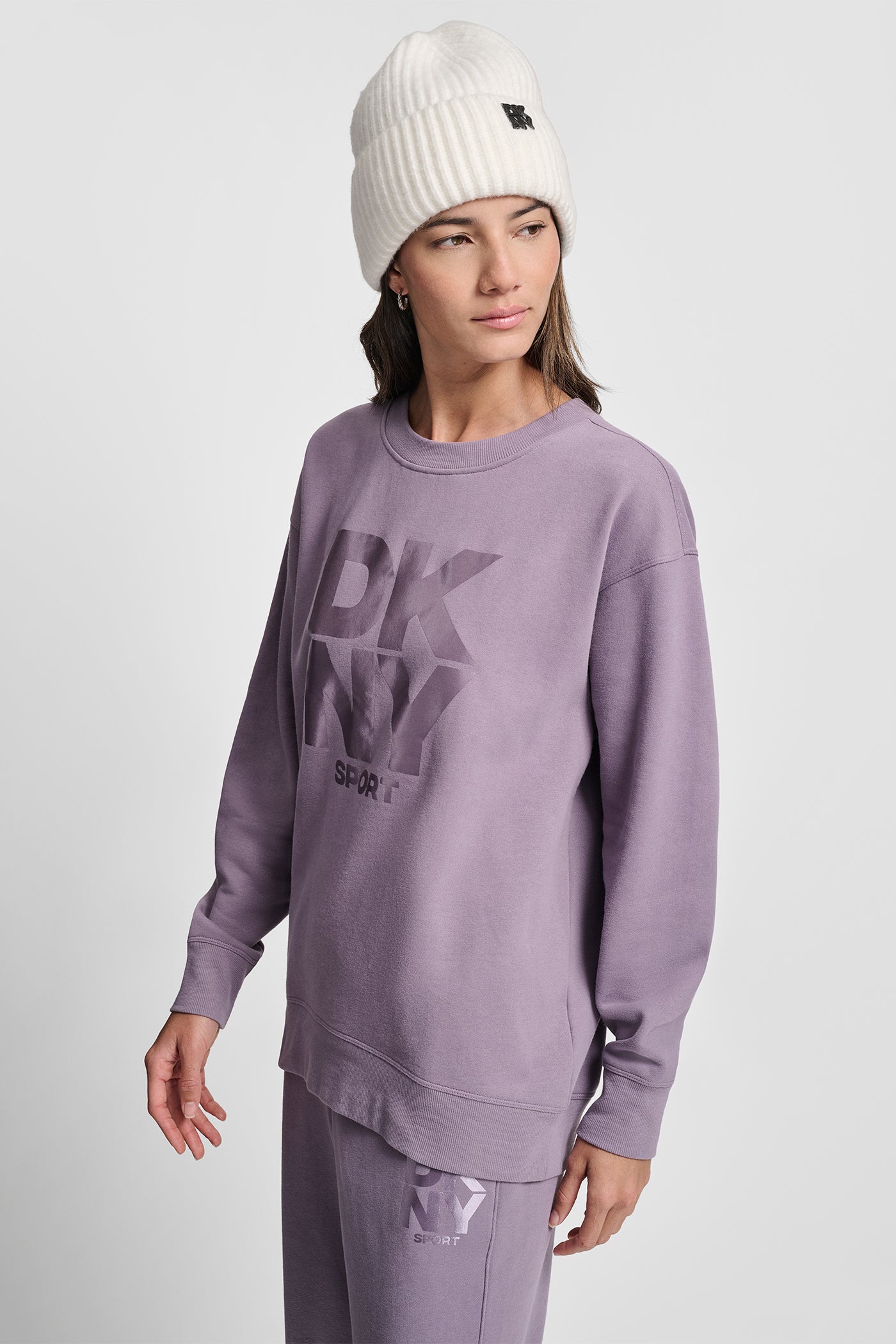 STACKED SATIN LOGO LONG LINE CREW NECK PULLOVER VIEW 3 | Sweatshirts & Joggers STACKED SATIN LOGO LONG LINE CREW NECK PULLOVER VIEW 3 | Sweatshirts & Joggers