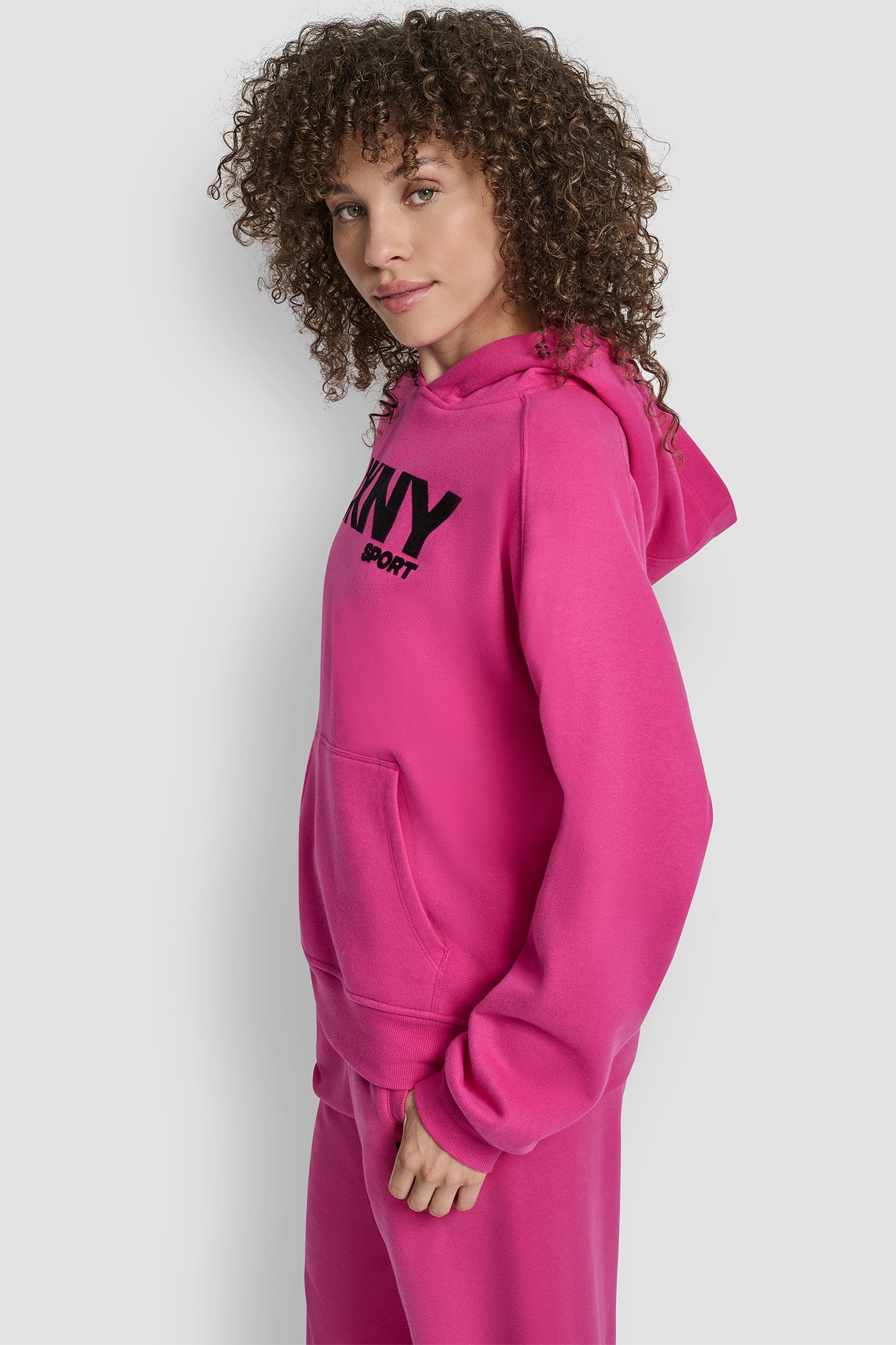 OVERSIZED FLOCKED LOGO PULLOVER HOODIE VIEW 3 | DKNY Sport OVERSIZED FLOCKED LOGO PULLOVER HOODIE VIEW 3 | DKNY Sport