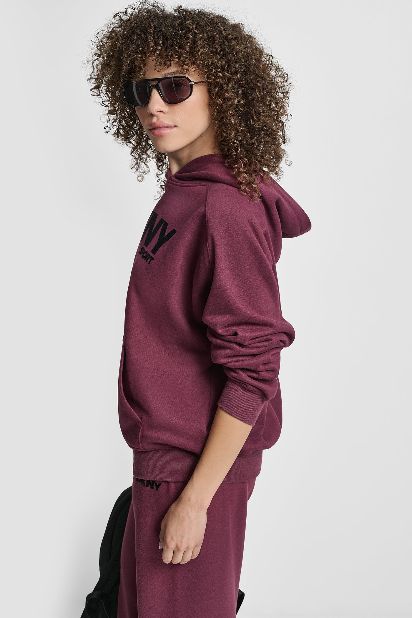OVERSIZED FLOCKED LOGO PULLOVER HOODIE VIEW 3 | DKNY Sport OVERSIZED FLOCKED LOGO PULLOVER HOODIE VIEW 3 | DKNY Sport