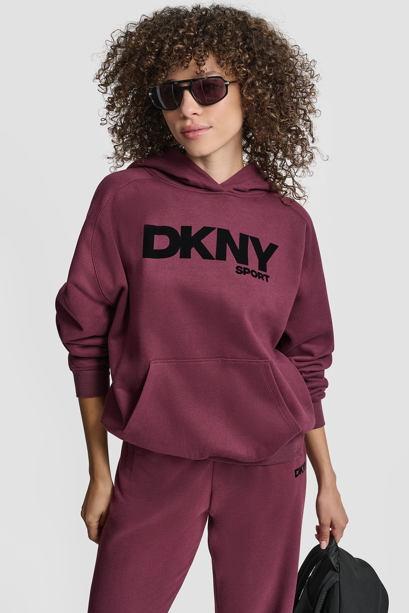 OVERSIZED FLOCKED LOGO PULLOVER HOODIE VIEW 1 | DKNY Sport OVERSIZED FLOCKED LOGO PULLOVER HOODIE VIEW 1 | DKNY Sport