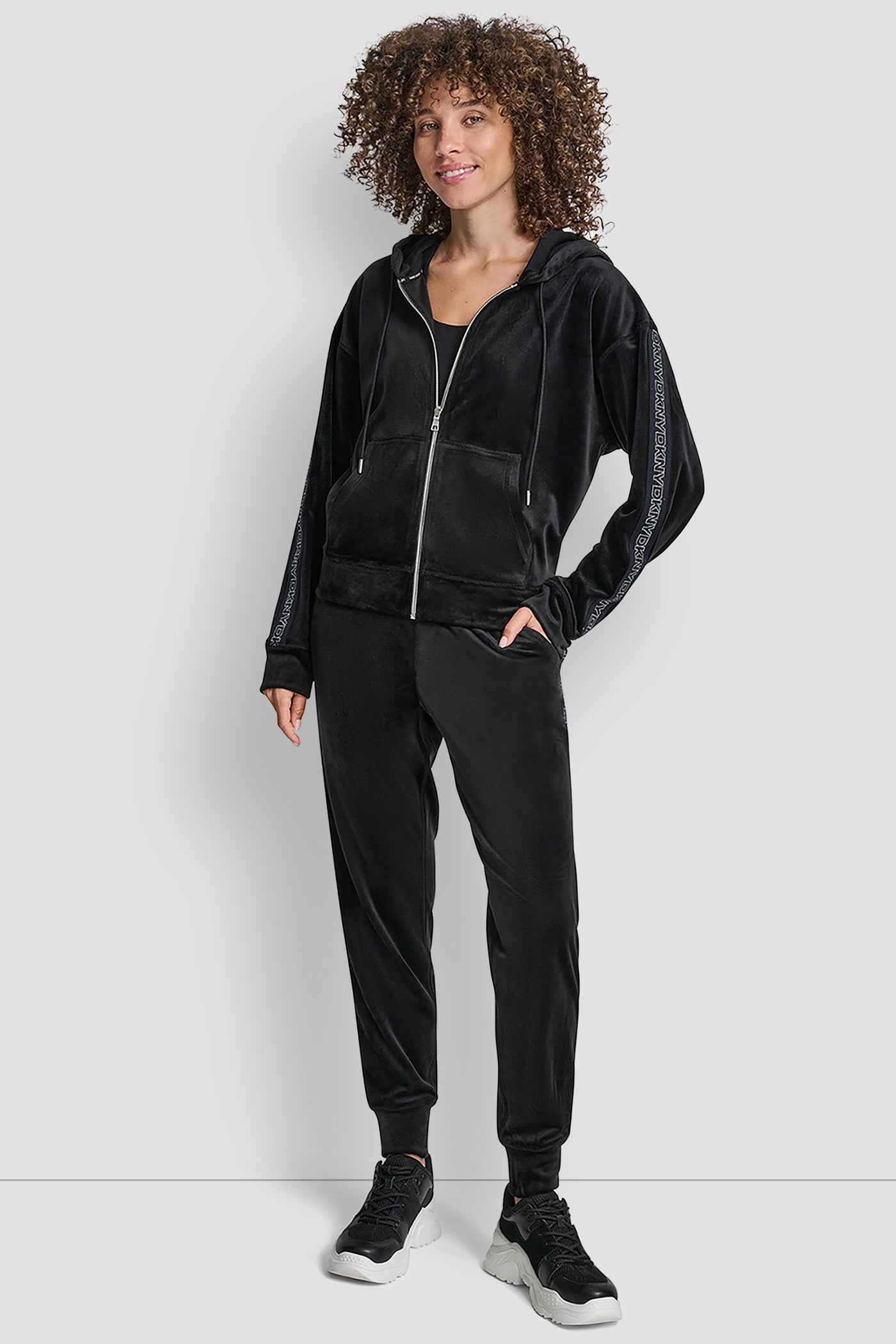 VELOUR FULL ZIP HOODIE WITH METALLIC LOGO VIEW 5 | DKNY Promo VELOUR FULL ZIP HOODIE WITH METALLIC LOGO VIEW 5 | DKNY Promo