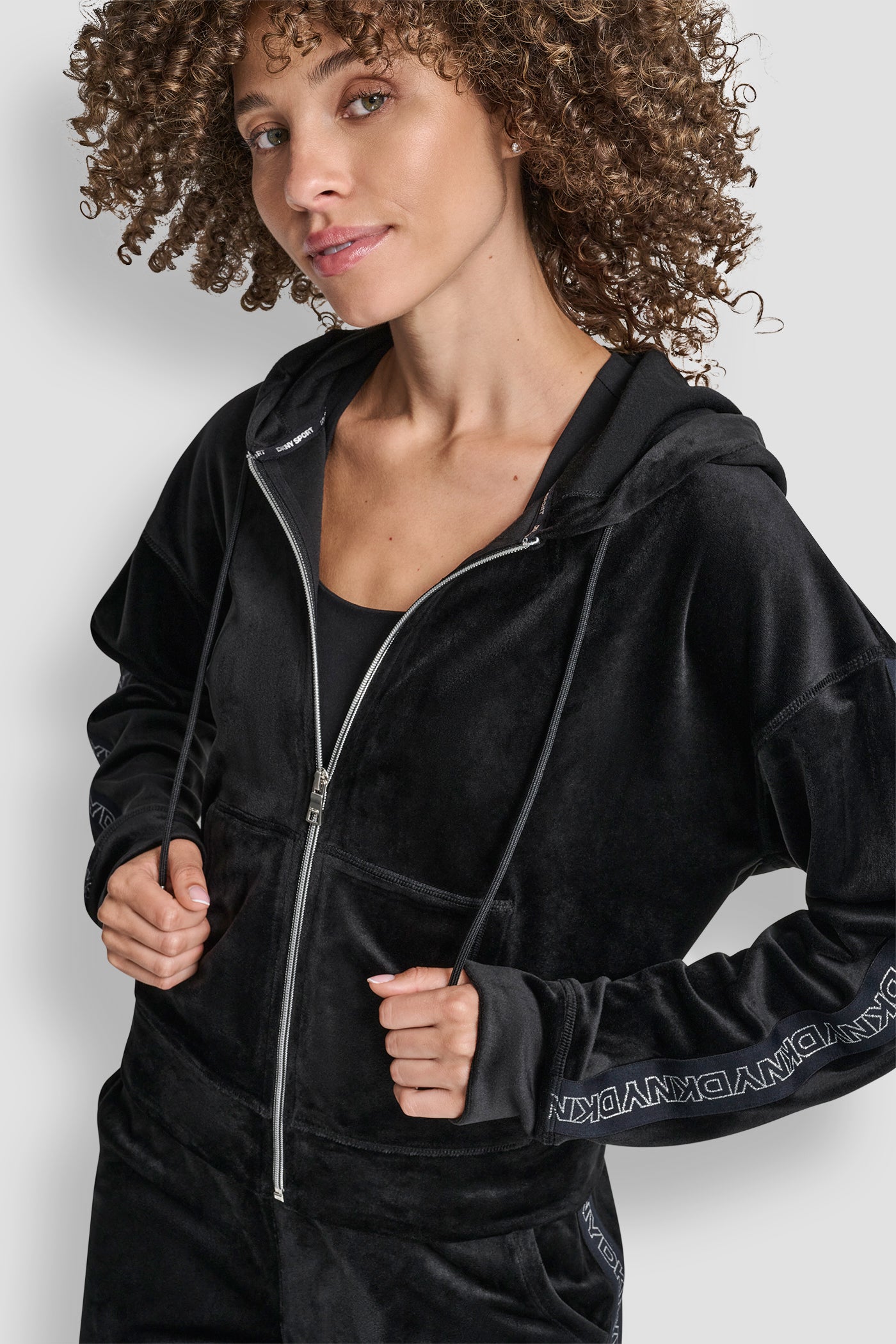 VELOUR FULL ZIP HOODIE WITH METALLIC LOGO VIEW 7 | DKNY Promo VELOUR FULL ZIP HOODIE WITH METALLIC LOGO VIEW 7 | DKNY Promo