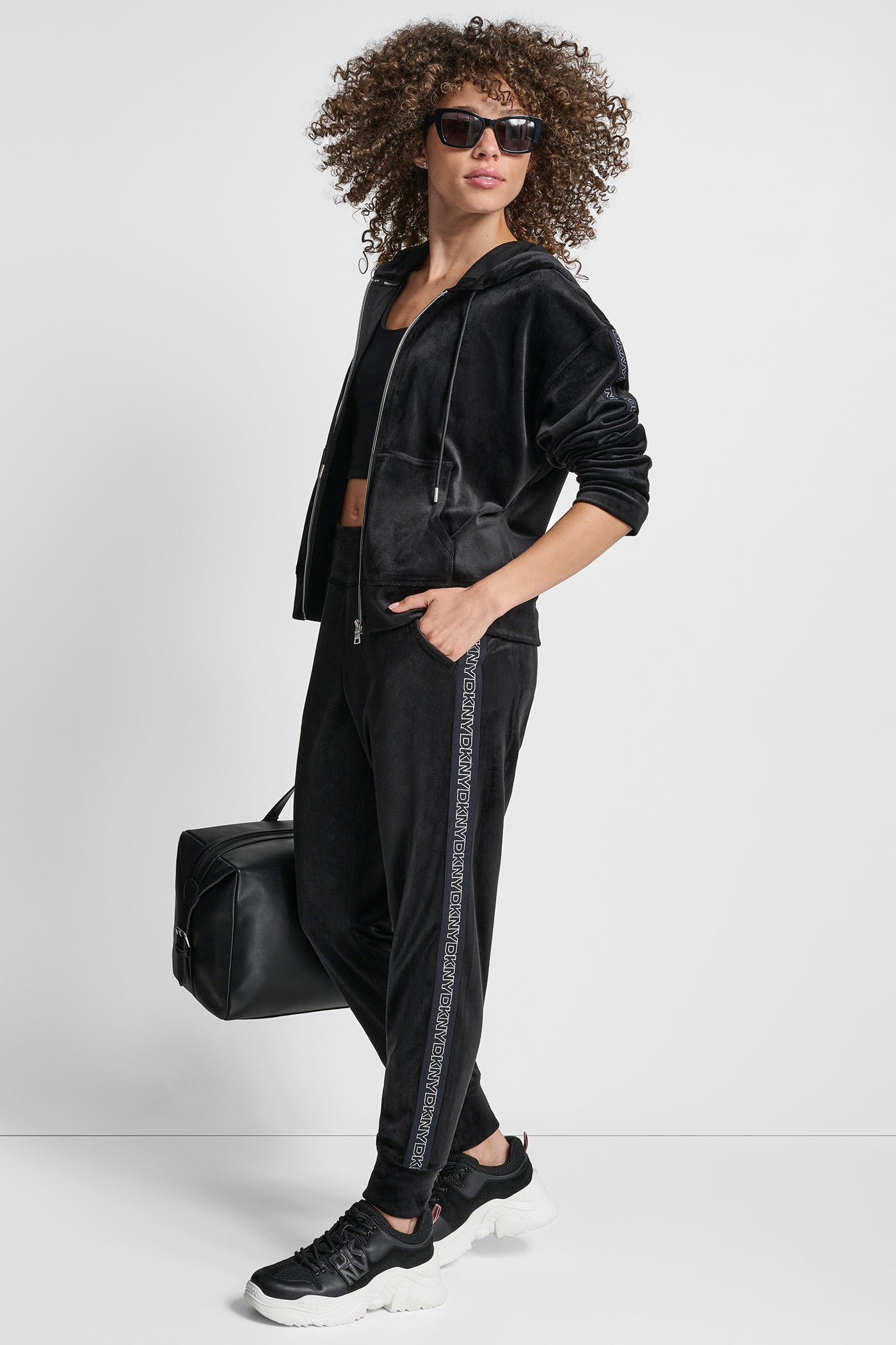 VELOUR CUFFED JOGGER WITH METALLIC LOGO VIEW 5 | DKNY Promo VELOUR CUFFED JOGGER WITH METALLIC LOGO VIEW 5 | DKNY Promo