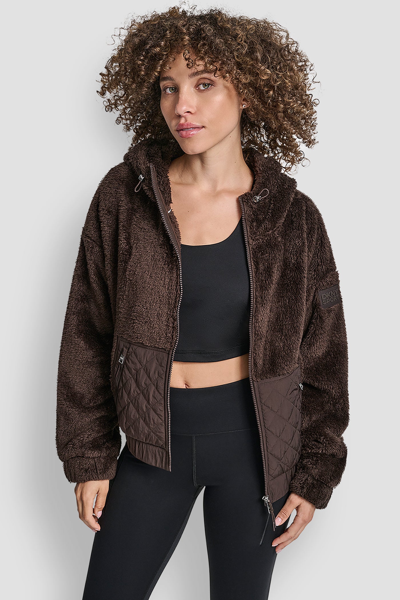 HOODED SHERPA JACKET WITH DIAMOND QUILTED COMBO VIEW 4 | DKNY Promo HOODED SHERPA JACKET WITH DIAMOND QUILTED COMBO VIEW 4 | DKNY Promo