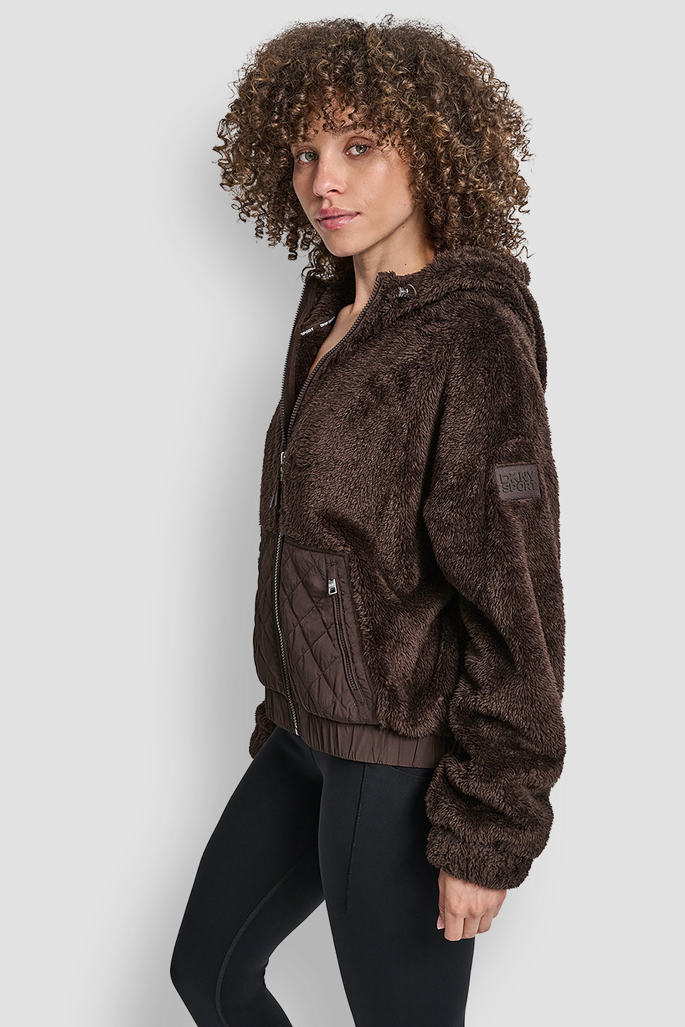 HOODED SHERPA JACKET WITH DIAMOND QUILTED COMBO VIEW 3 | DKNY Promo HOODED SHERPA JACKET WITH DIAMOND QUILTED COMBO VIEW 3 | DKNY Promo