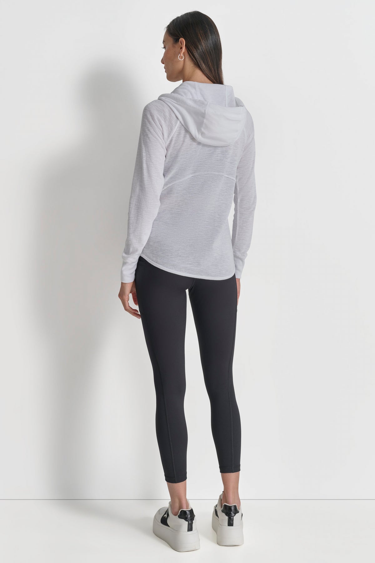 Pull à Capuche Zippé DKNY Femme – Gris – Taille S (UK 10) – Viscose