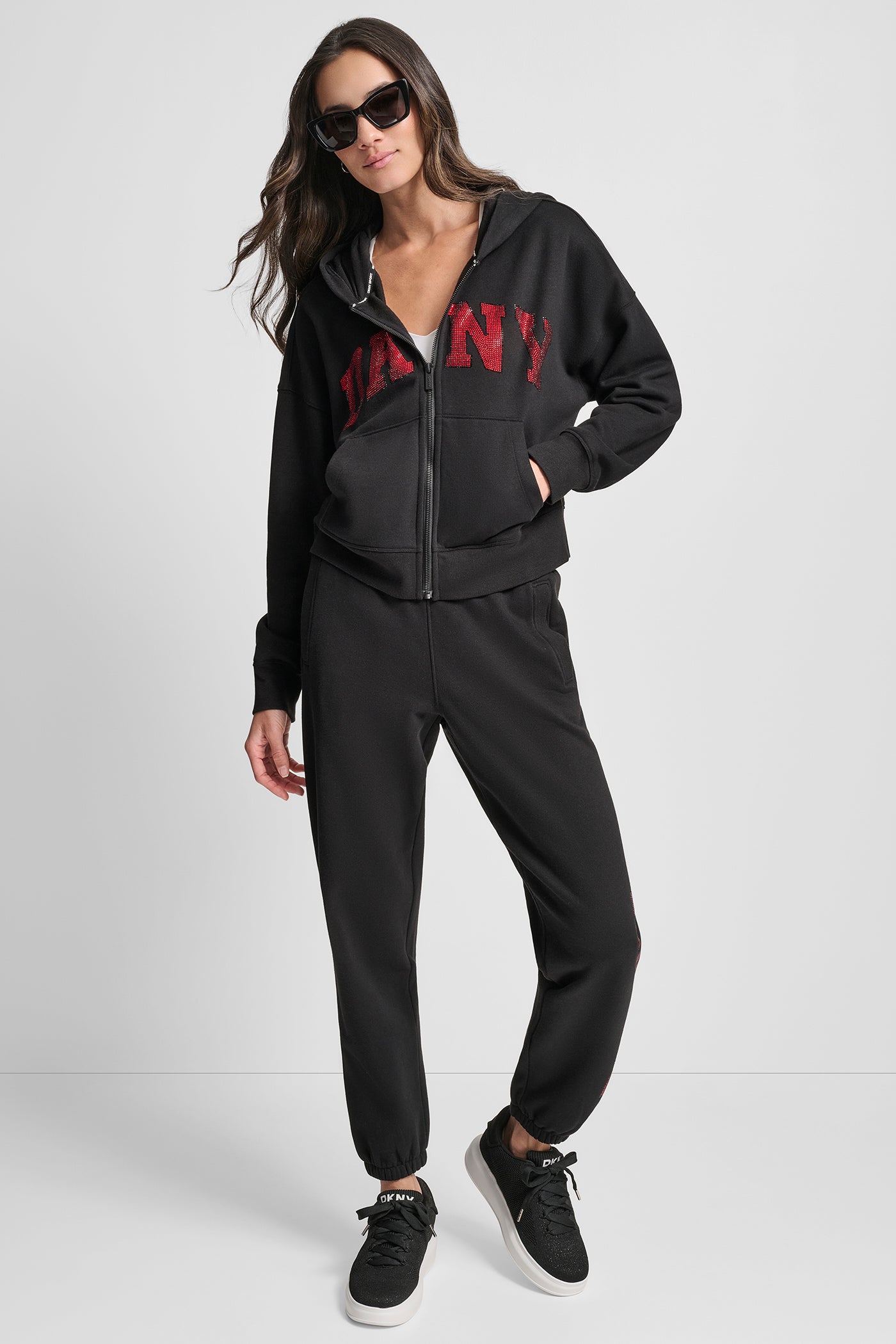 EXPLODED RHINESTONE VARISTY LOGO FULL ZIP HOODIE WITH POCKETS VIEW 6 EXPLODED RHINESTONE VARISTY LOGO FULL ZIP HOODIE WITH POCKETS VIEW 6