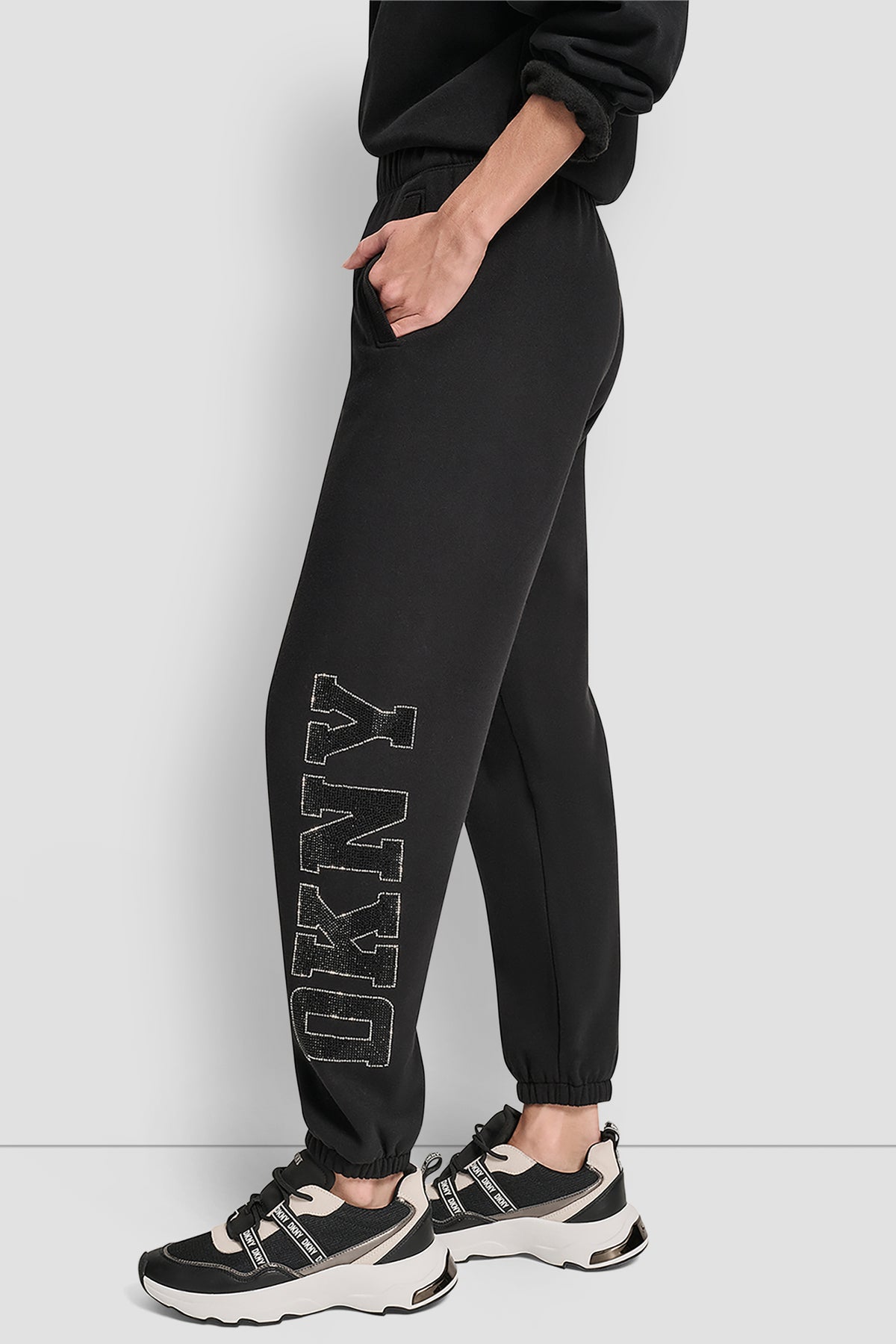 Exploded Rhinestone Varisty Logo High Rise Relaxed Jogger DKNY