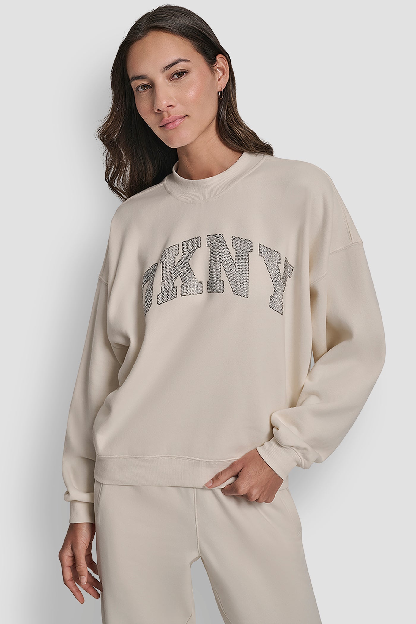 EXPLODED RHINESTONE VARISTY LOGO PULLOVER VIEW 1 | DKNY Sport EXPLODED RHINESTONE VARISTY LOGO PULLOVER VIEW 1 | DKNY Sport