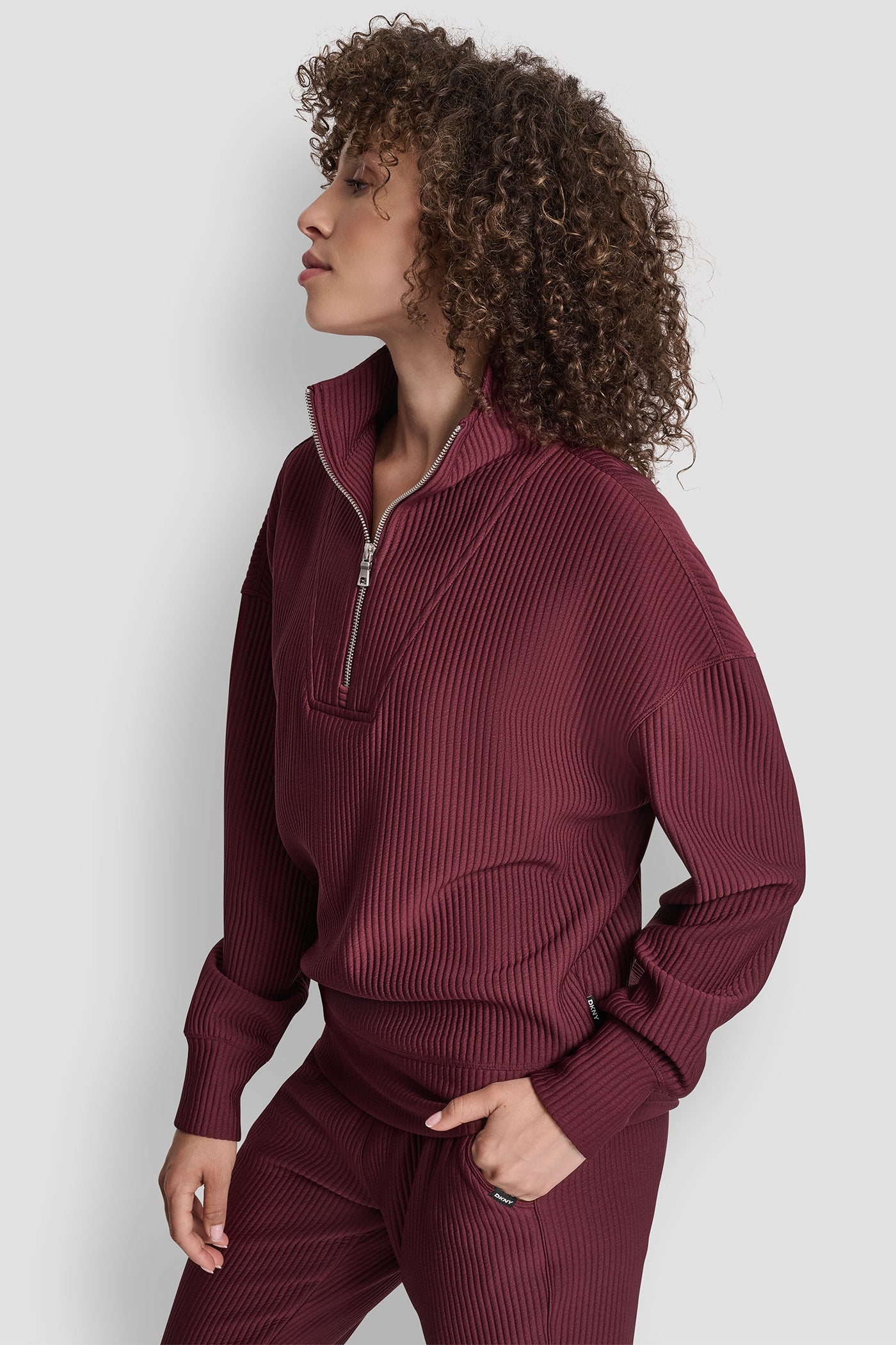 TECH OTTOMAN HALF ZIP MOCK NECK PULLOVER VIEW 3 | DKNY Sport TECH OTTOMAN HALF ZIP MOCK NECK PULLOVER VIEW 3 | DKNY Sport