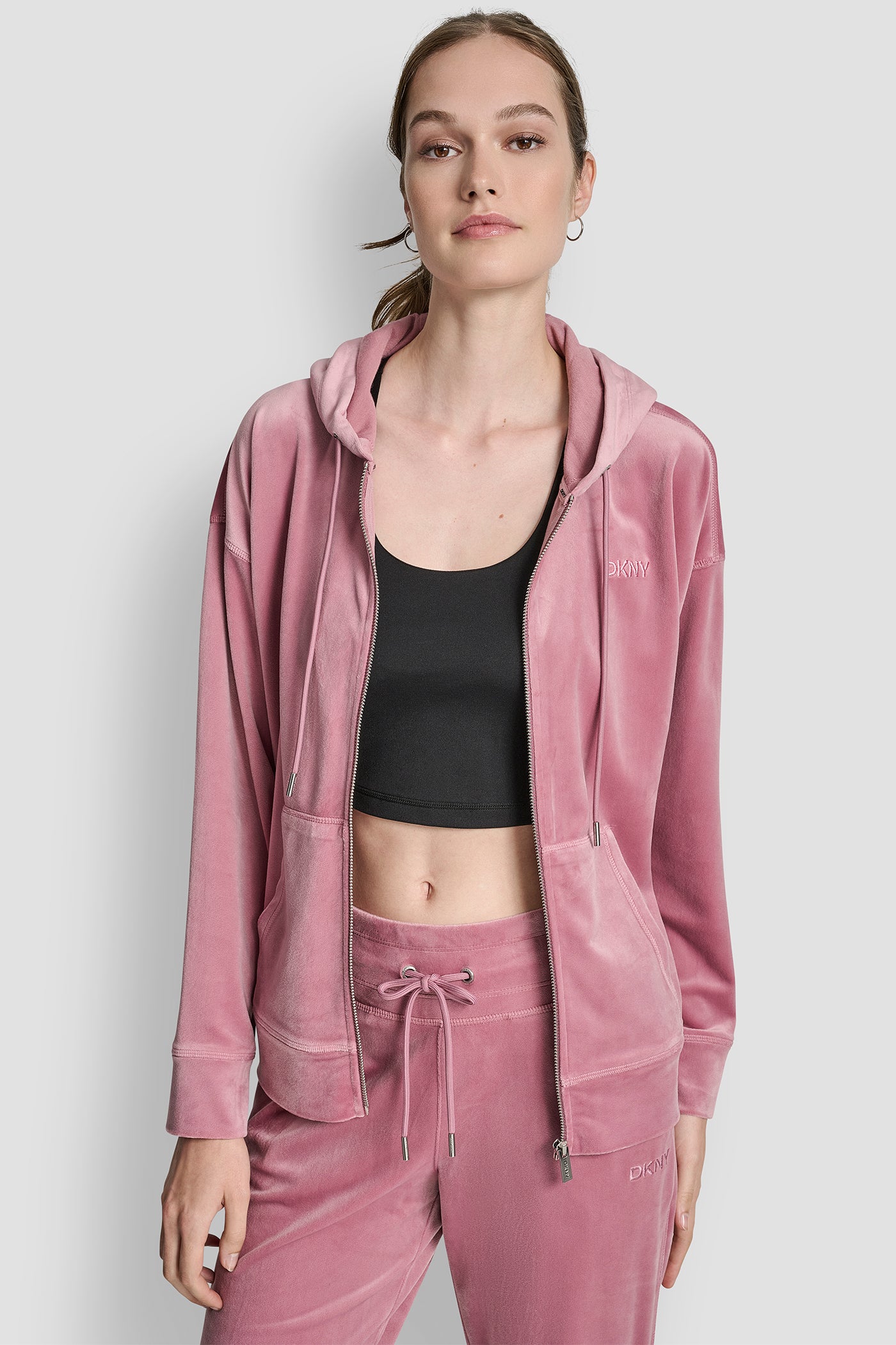 EMBROIDERY LOGO FULL ZIP HOODIE WITH POCKETS VIEW 4 | DKNY Promo EMBROIDERY LOGO FULL ZIP HOODIE WITH POCKETS VIEW 4 | DKNY Promo