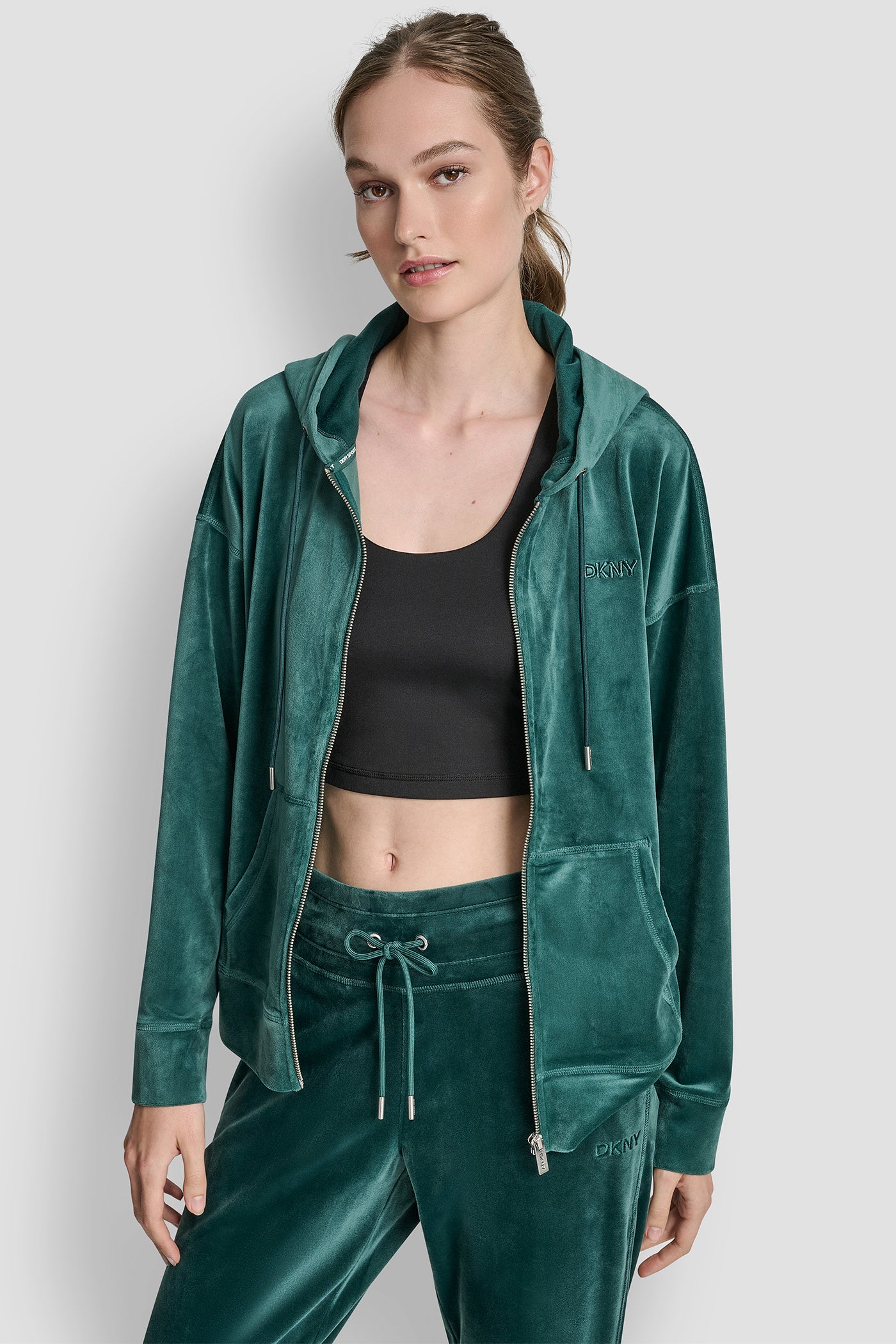 EMBROIDERY LOGO FULL ZIP HOODIE WITH POCKETS VIEW 1 | DKNY Sport EMBROIDERY LOGO FULL ZIP HOODIE WITH POCKETS VIEW 1 | DKNY Sport