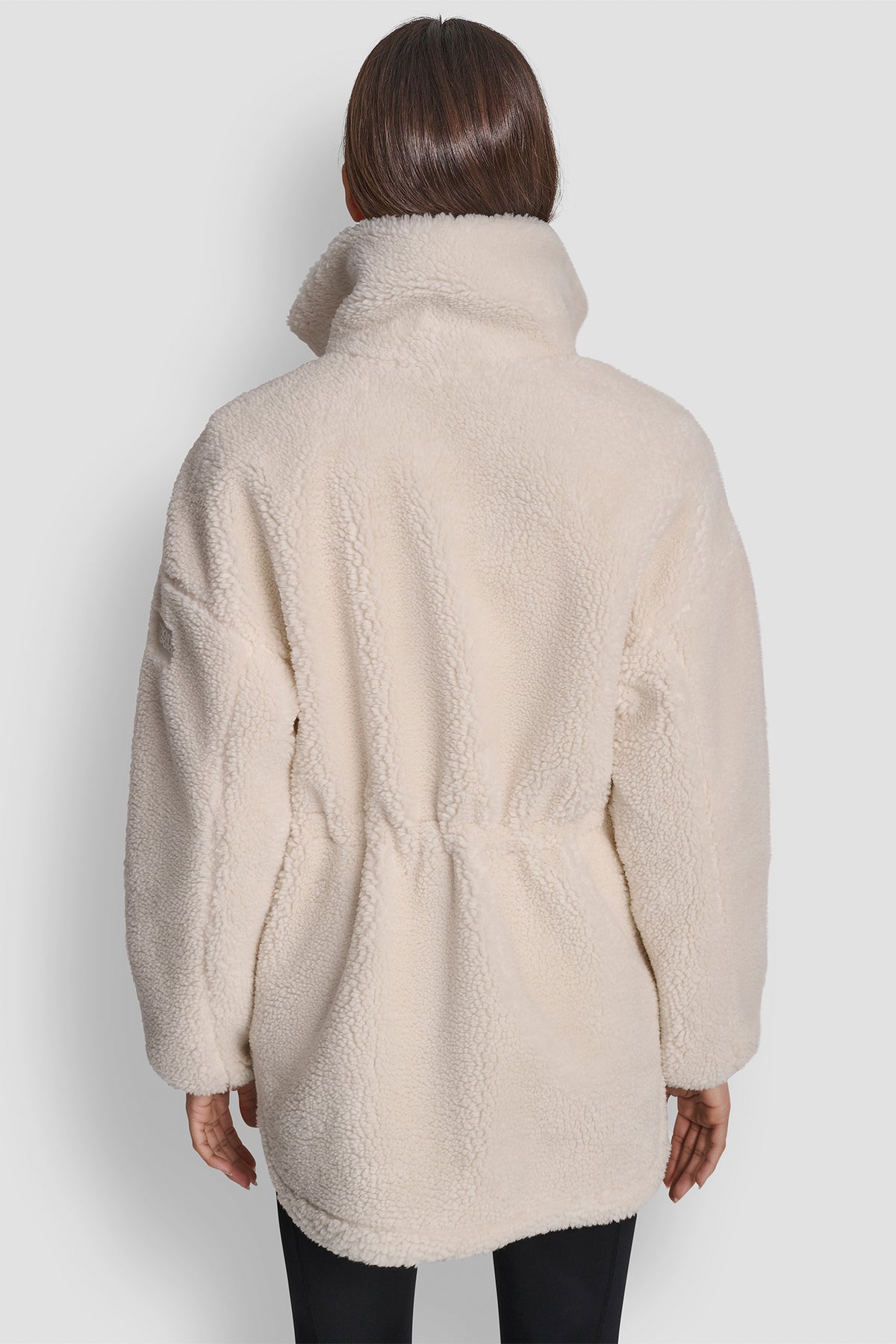 Sherpa Mock Neck Curved Hem Jacket With Ticking Sherpa DKNY