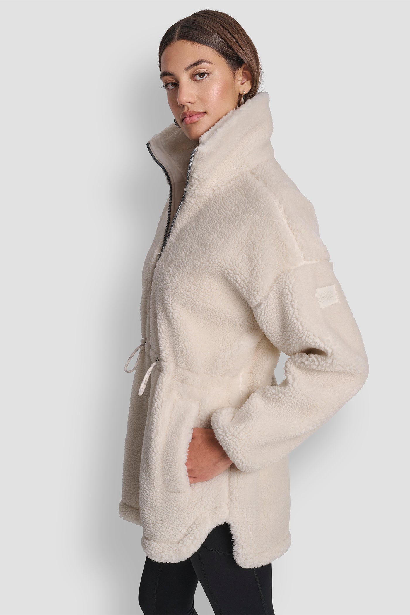 SHERPA MOCK NECK CURVED HEM JACKET WITH TICKING VIEW 3 | Cold Weather Coats SHERPA MOCK NECK CURVED HEM JACKET WITH TICKING VIEW 3 | Cold Weather Coats