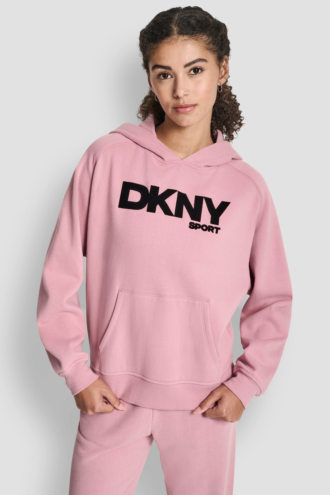 OVERSIZED FLOCKED LOGO PULLOVER HOODIE VIEW 1 | DKNY Sport OVERSIZED FLOCKED LOGO PULLOVER HOODIE VIEW 1 | DKNY Sport