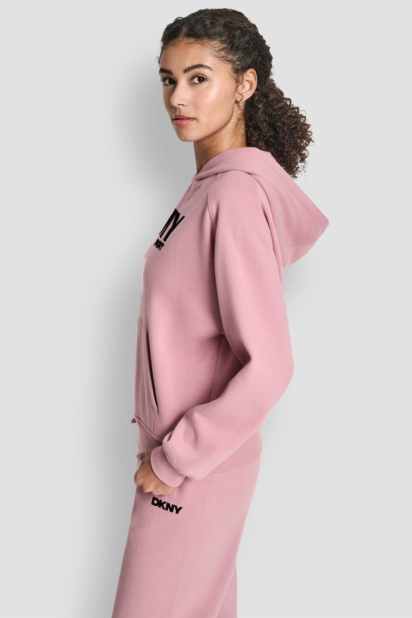 OVERSIZED FLOCKED LOGO PULLOVER HOODIE VIEW 3 | DKNY Sport OVERSIZED FLOCKED LOGO PULLOVER HOODIE VIEW 3 | DKNY Sport
