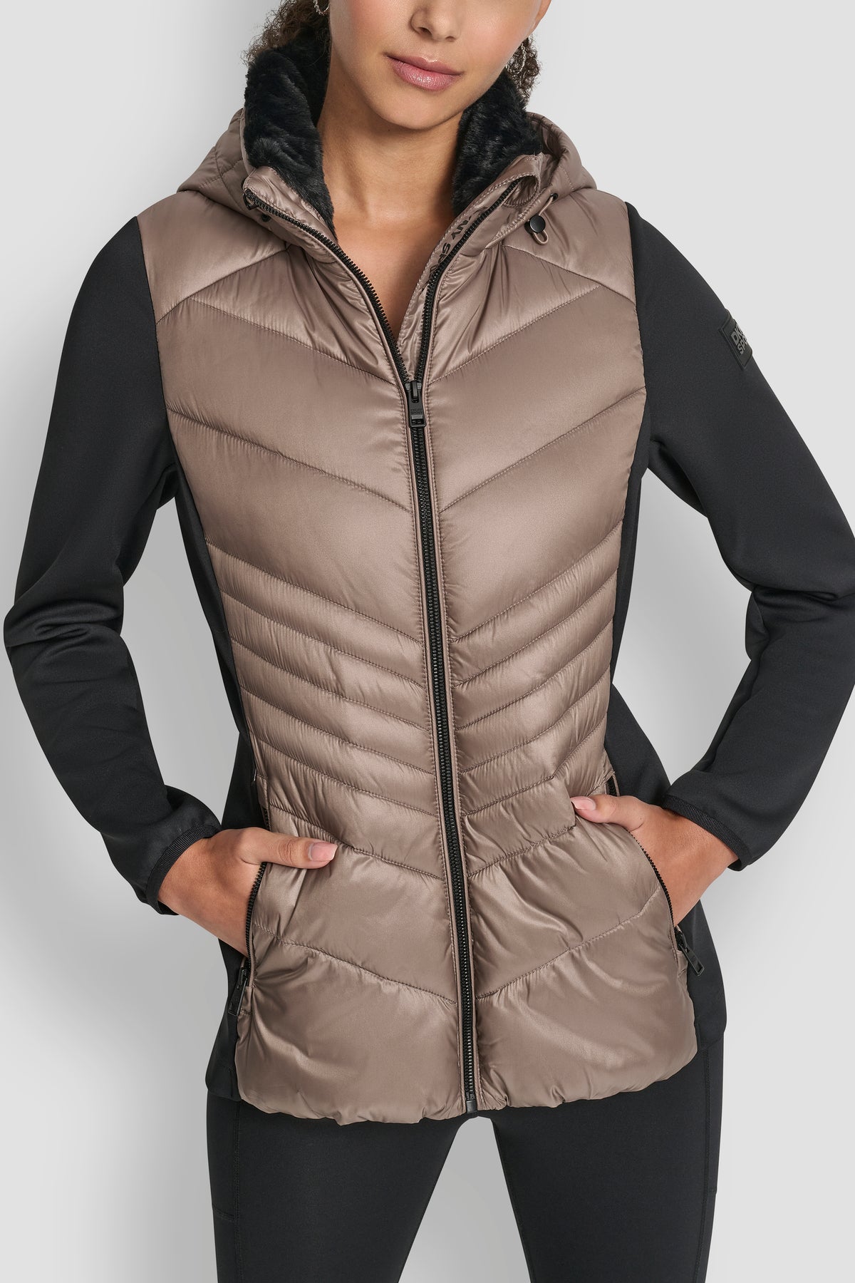 CHEVRON QUILTED SCUBA MIX JACKET VIEW 1