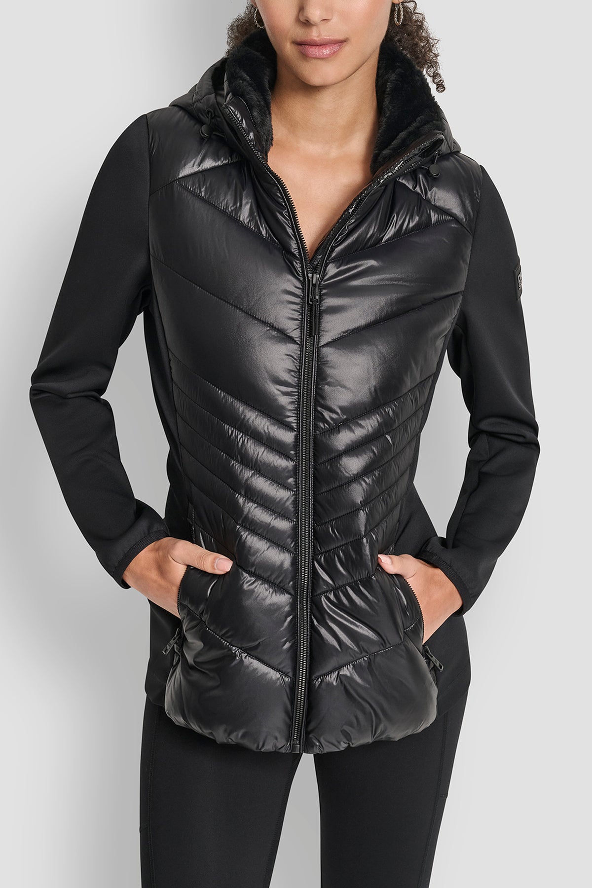 CHEVRON QUILTED SCUBA MIX JACKET VIEW 1