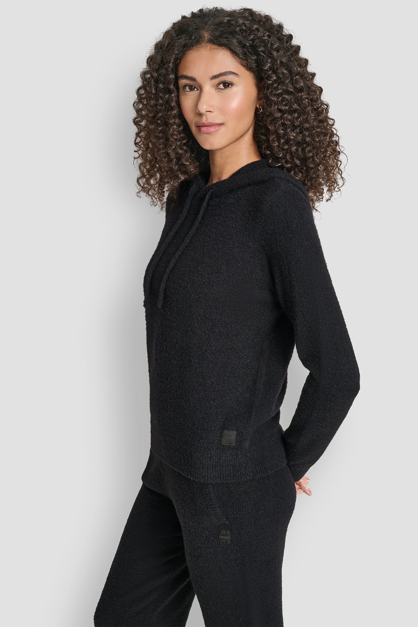 FEATHER YARN HOODIE WITH DRAWCORD AND TONAL LOGO VIEW 3 | DKNY Sport FEATHER YARN HOODIE WITH DRAWCORD AND TONAL LOGO VIEW 3 | DKNY Sport