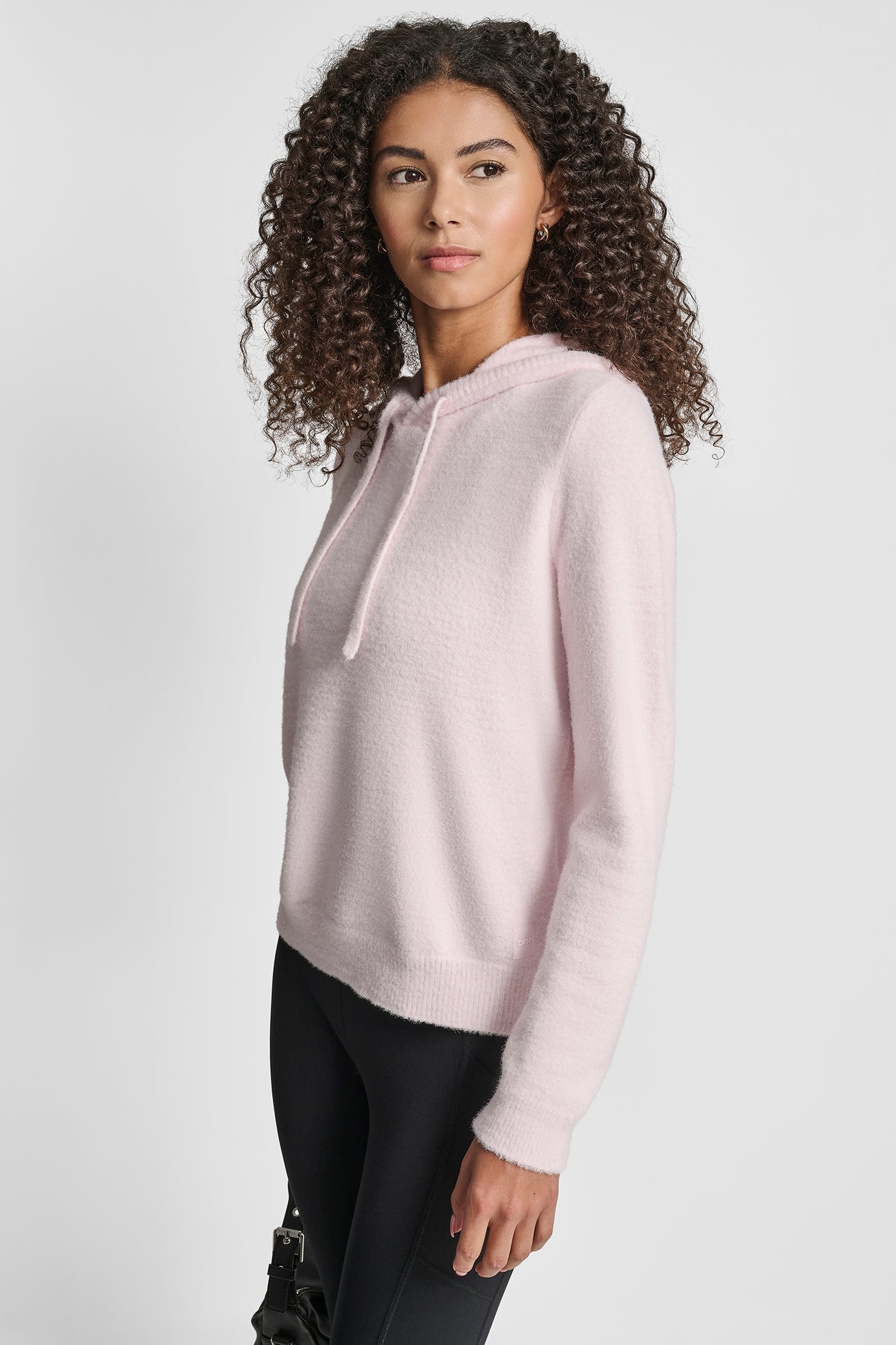 FEATHER YARN HOODIE WITH DRAWCORD AND TONAL LOGO VIEW 3 | DKNY Promo FEATHER YARN HOODIE WITH DRAWCORD AND TONAL LOGO VIEW 3 | DKNY Promo