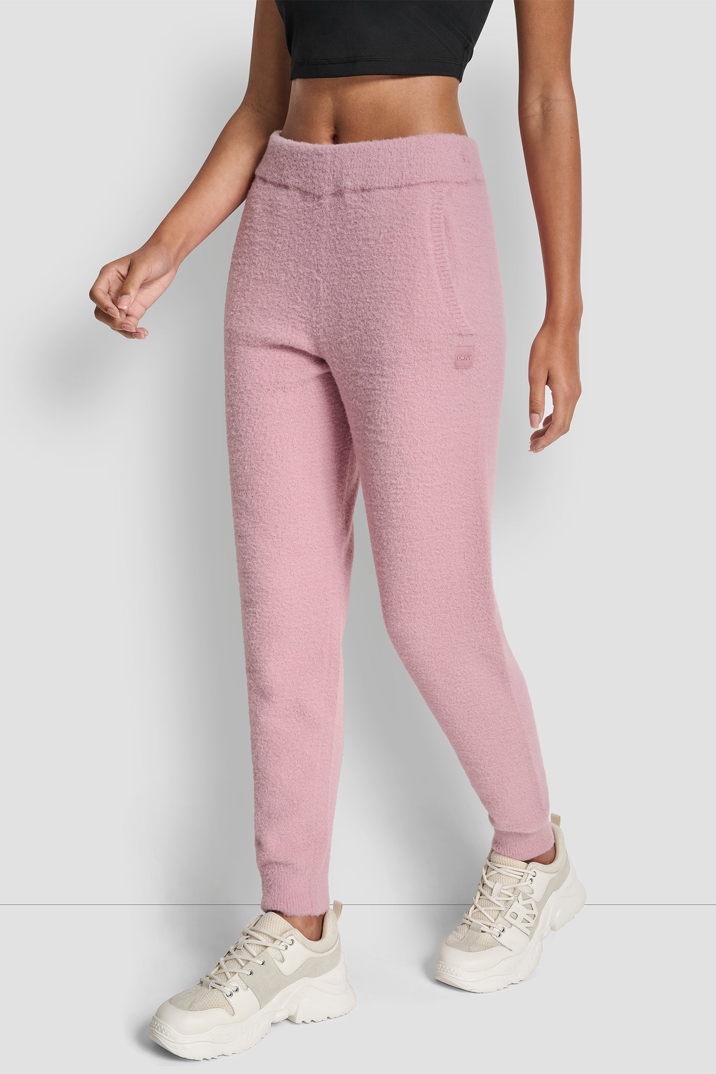 FEATHER YARN JOGGER WITH POCKETS AND TONAL LOGO VIEW 3 | DKNY Promo FEATHER YARN JOGGER WITH POCKETS AND TONAL LOGO VIEW 3 | DKNY Promo
