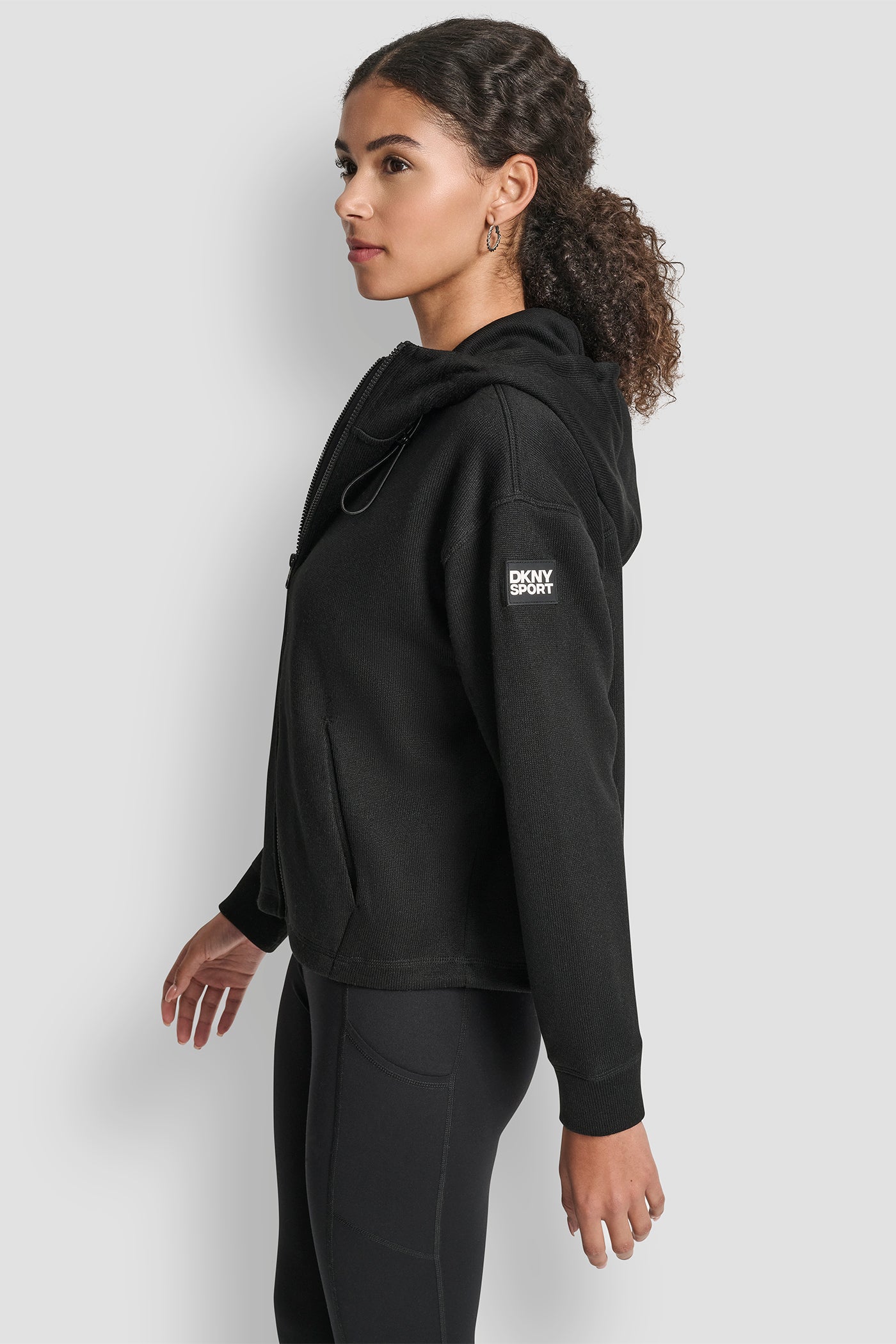 SWEATER FLEECE FULL ZIP HOODIE WITH BUNGEES VIEW 3 | DKNY Sport SWEATER FLEECE FULL ZIP HOODIE WITH BUNGEES VIEW 3 | DKNY Sport
