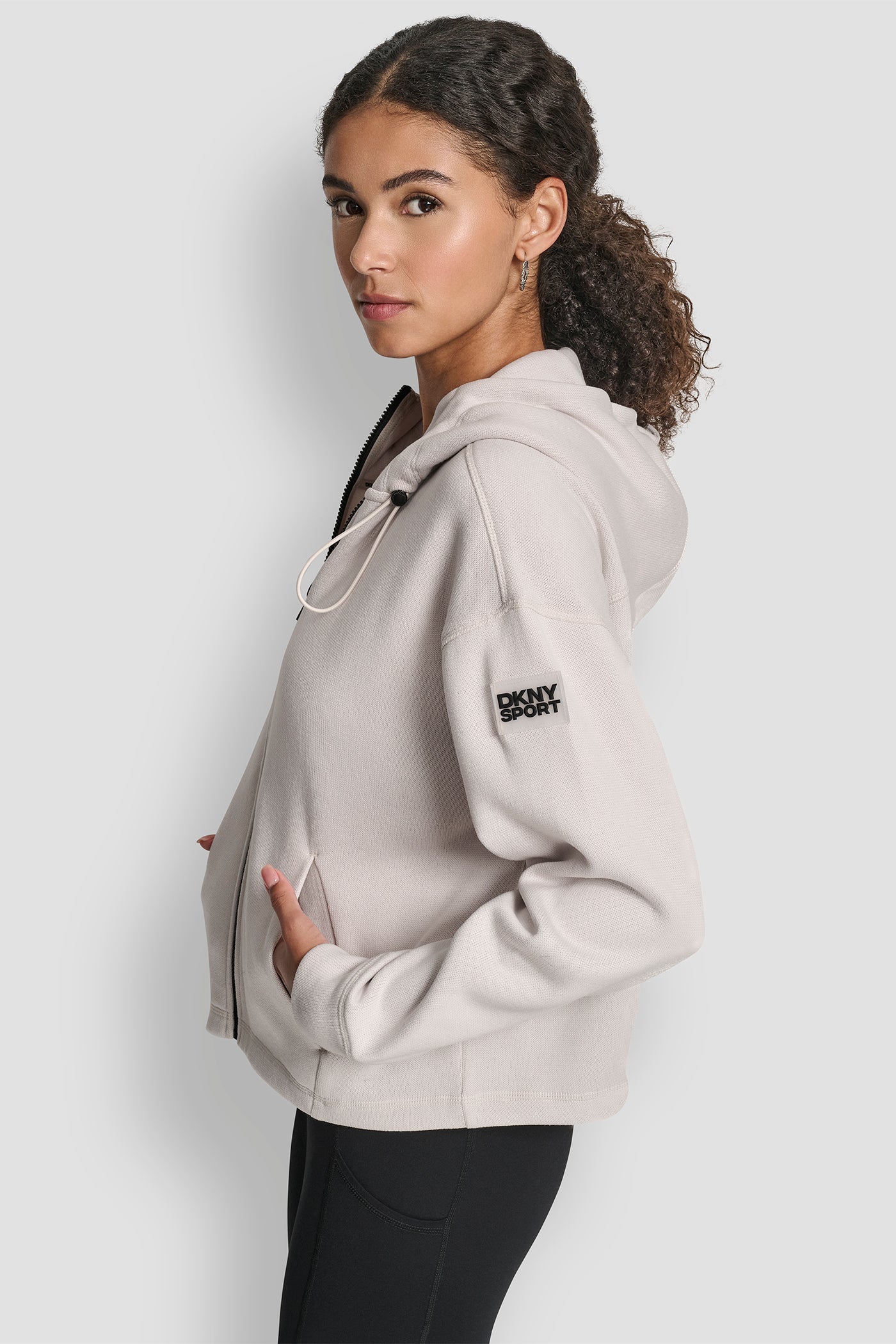 SWEATER FLEECE FULL ZIP HOODIE WITH BUNGEES VIEW 3 | DKNY Sport SWEATER FLEECE FULL ZIP HOODIE WITH BUNGEES VIEW 3 | DKNY Sport
