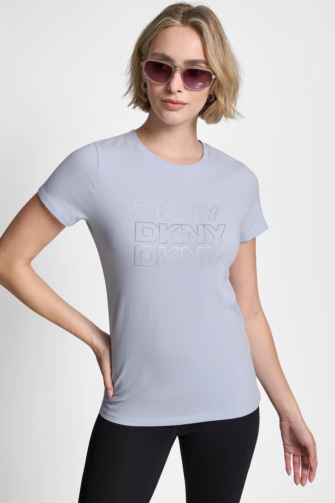 TRIPLE RHINESTONE FOIL LOGO TEE View 1 | DKNY25 TRIPLE RHINESTONE FOIL LOGO TEE View 1 | DKNY25
