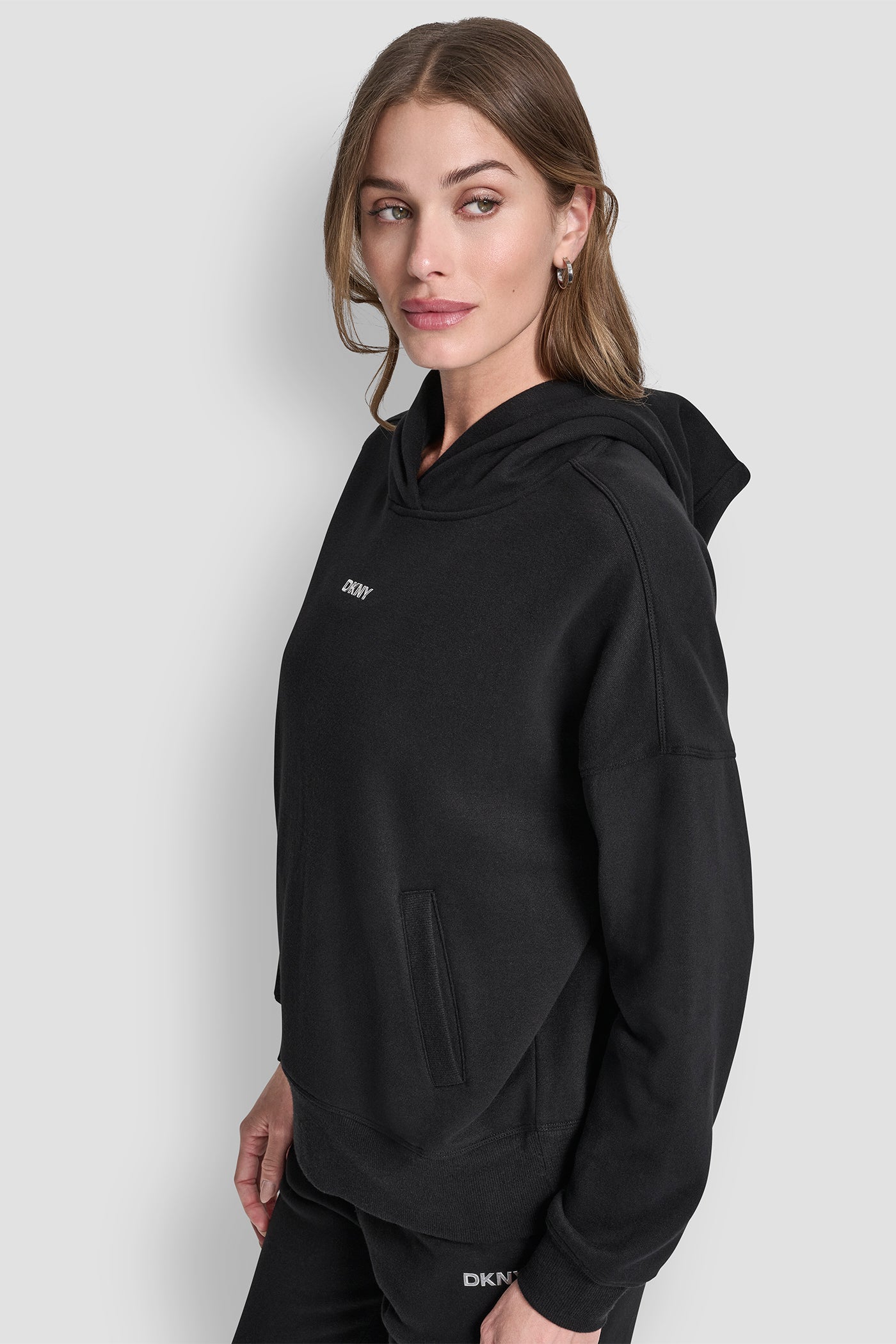 Metallic Bubble Logo Fleece Drop Shoulder Hoodie | DKNY